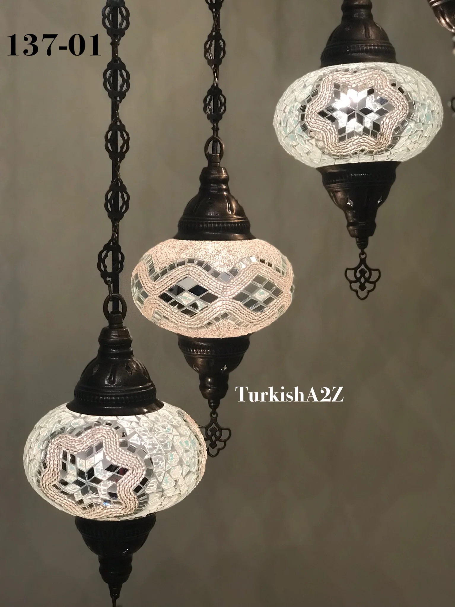 7 Ball Turkish Mosaic Chandelier - Water Drop Design with Large Globes, ID: H7L-07 - Image 5