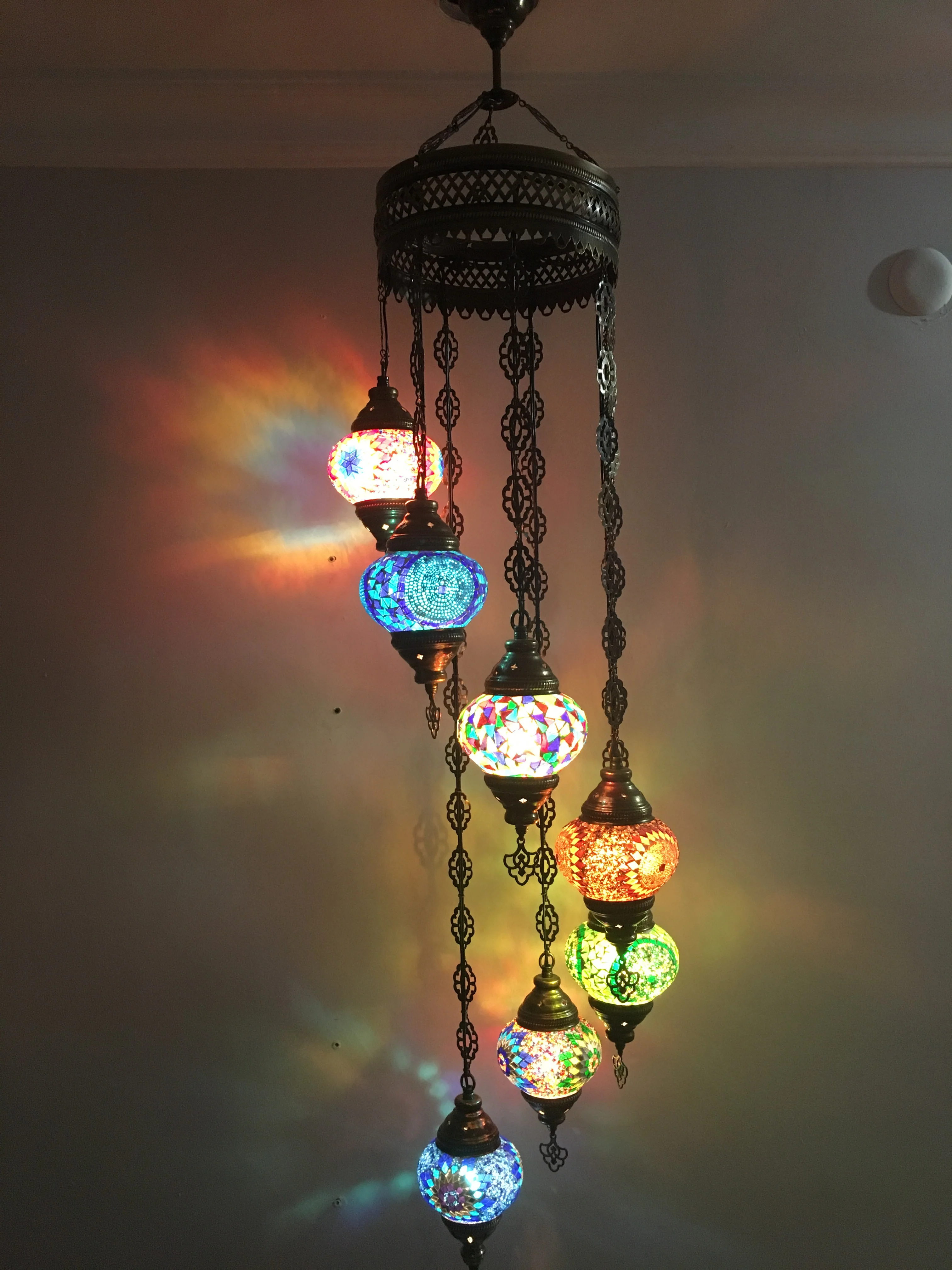 7 Ball Turkish Mosaic Chandelier - Water Drop Design with Medium Globes, ID: H7M-ALL - Image 10