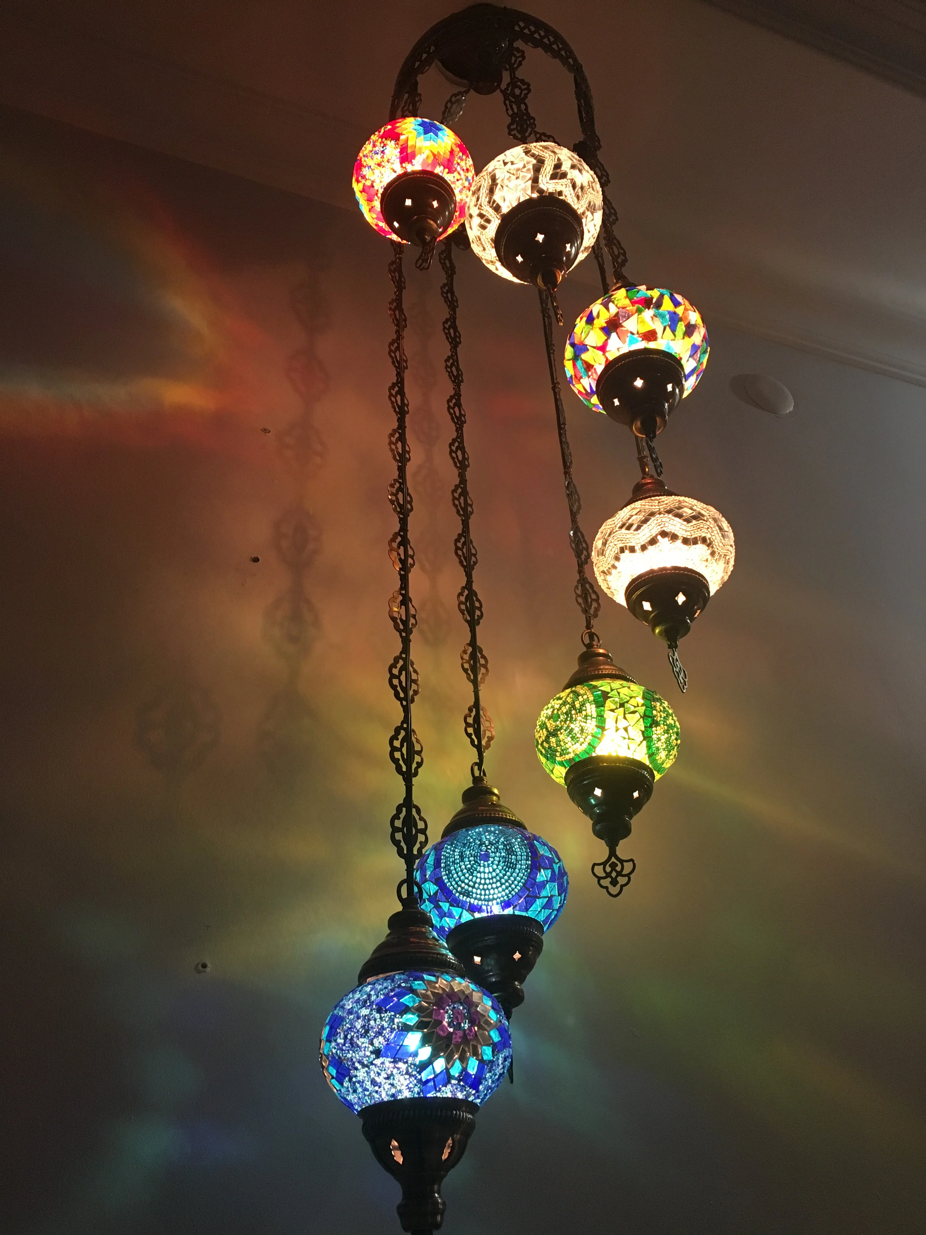 7 Ball Turkish Mosaic Chandelier - Water Drop Design with Medium Globes, ID: H7M-ALL - Image 11