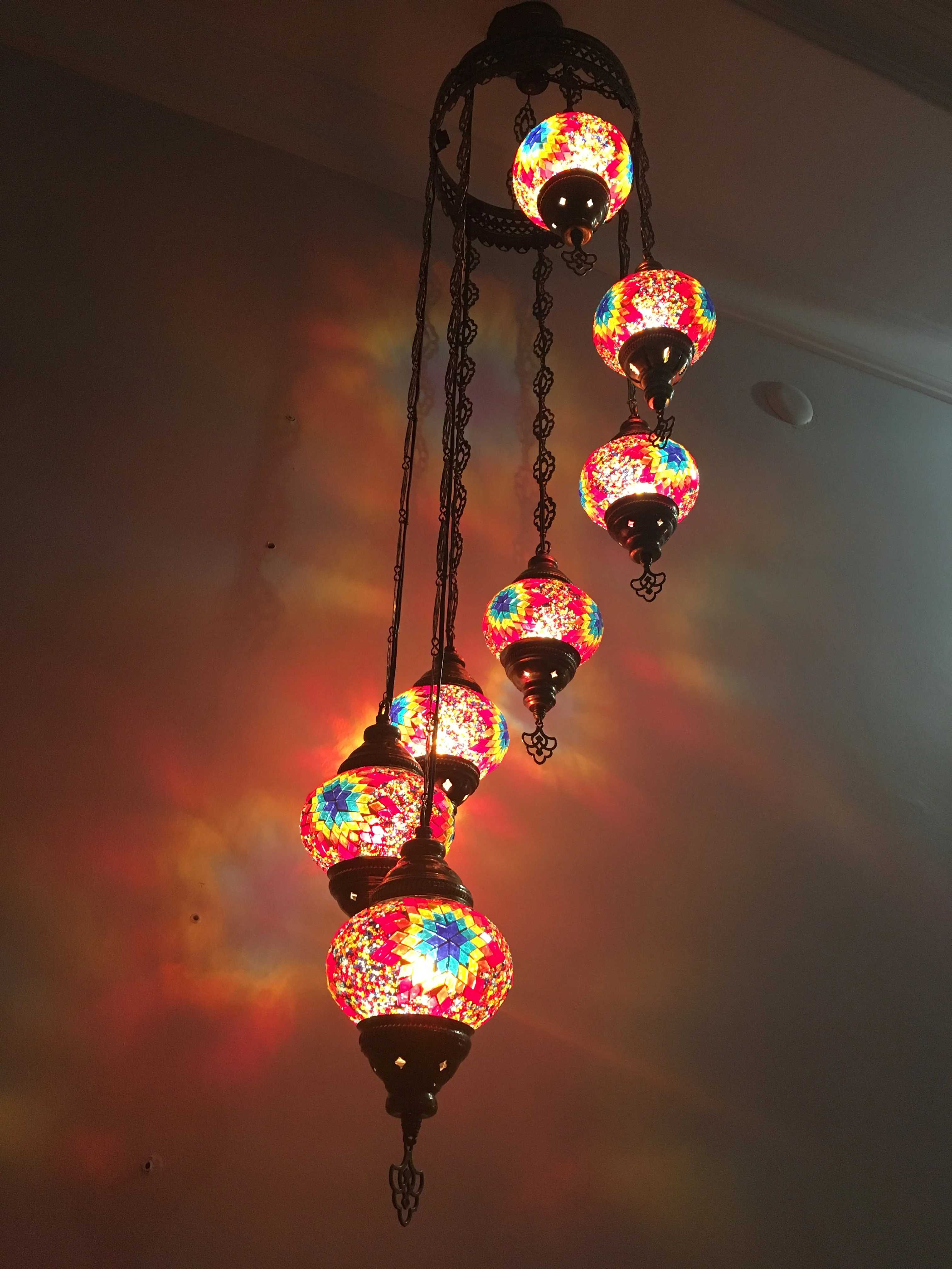 7 Ball Turkish Mosaic Chandelier - Water Drop Design with Medium Globes, ID: H7M-ALL - Image 12