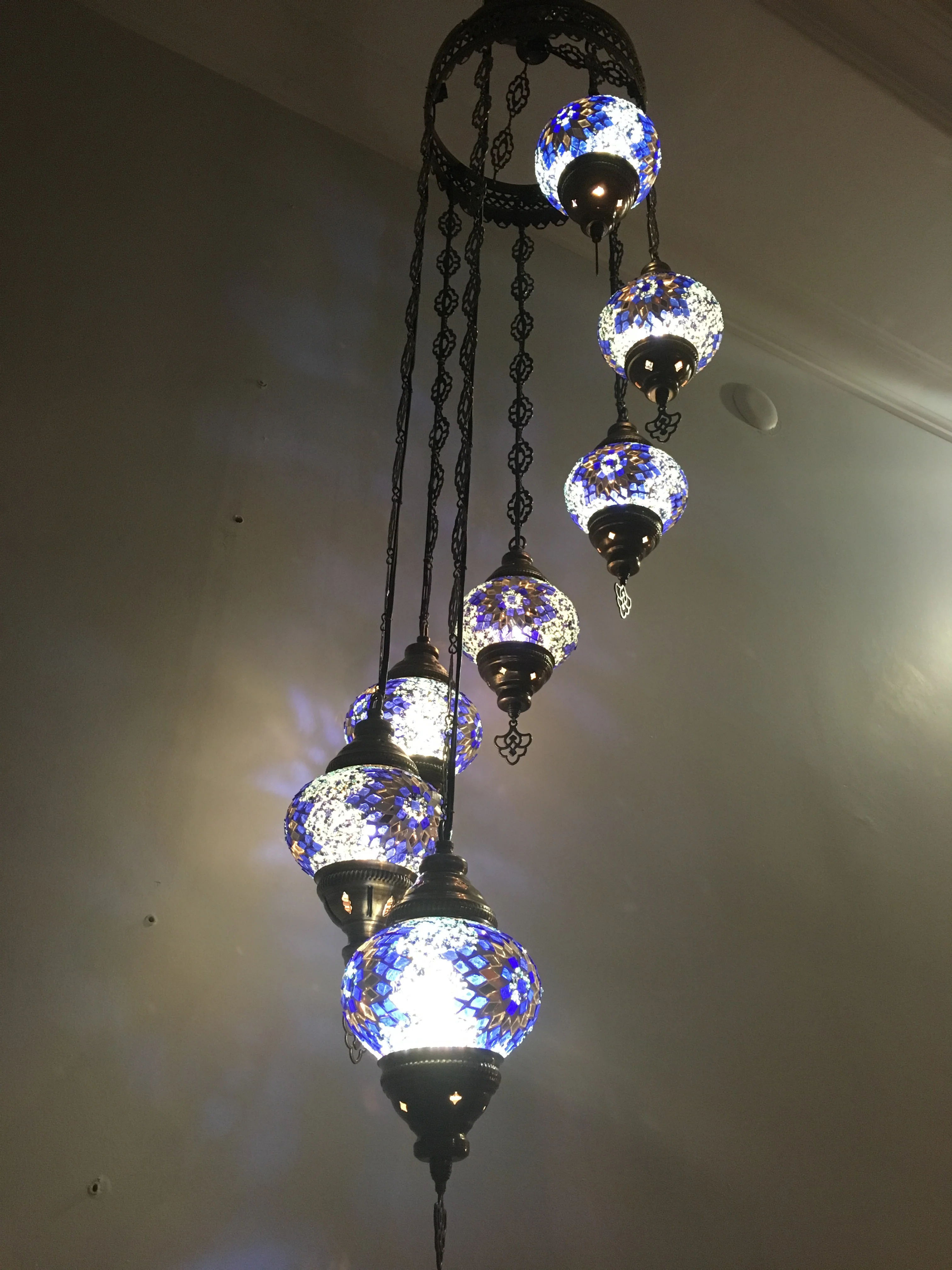 7 Ball Turkish Mosaic Chandelier - Water Drop Design with Medium Globes, ID: H7M-ALL - Image 13