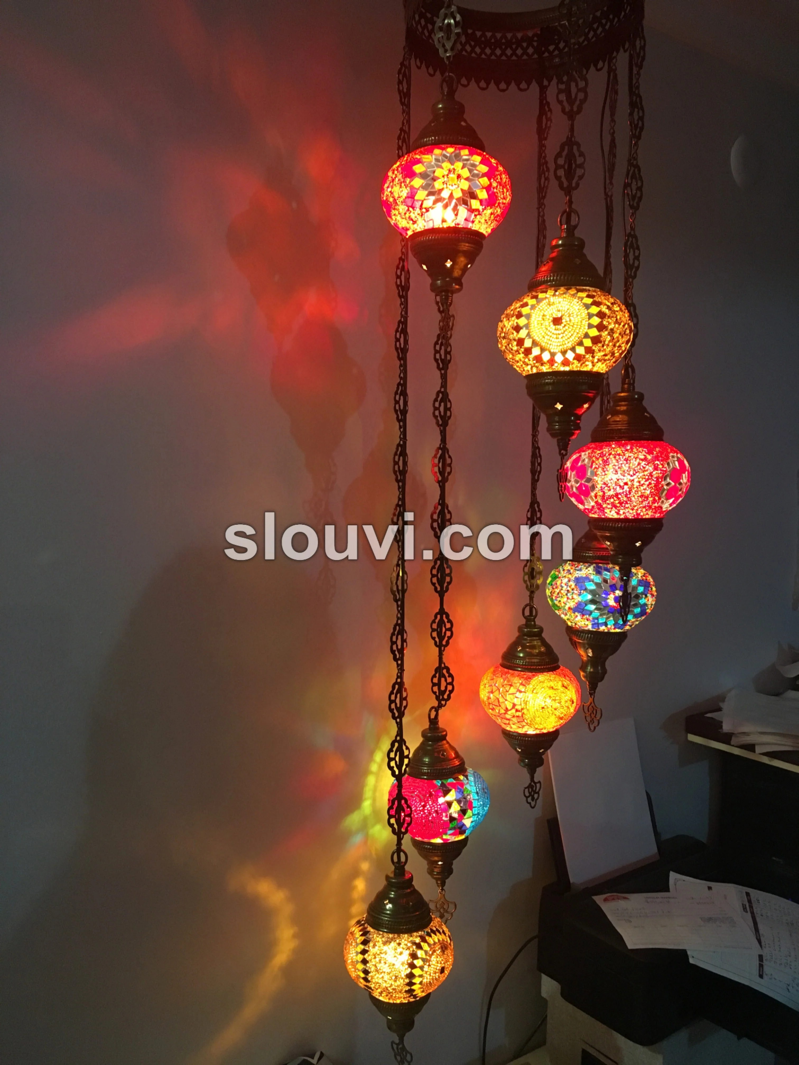 7 Ball Turkish Mosaic Chandelier - Water Drop Design with Medium Globes, ID: H7M-ALL - Image 4
