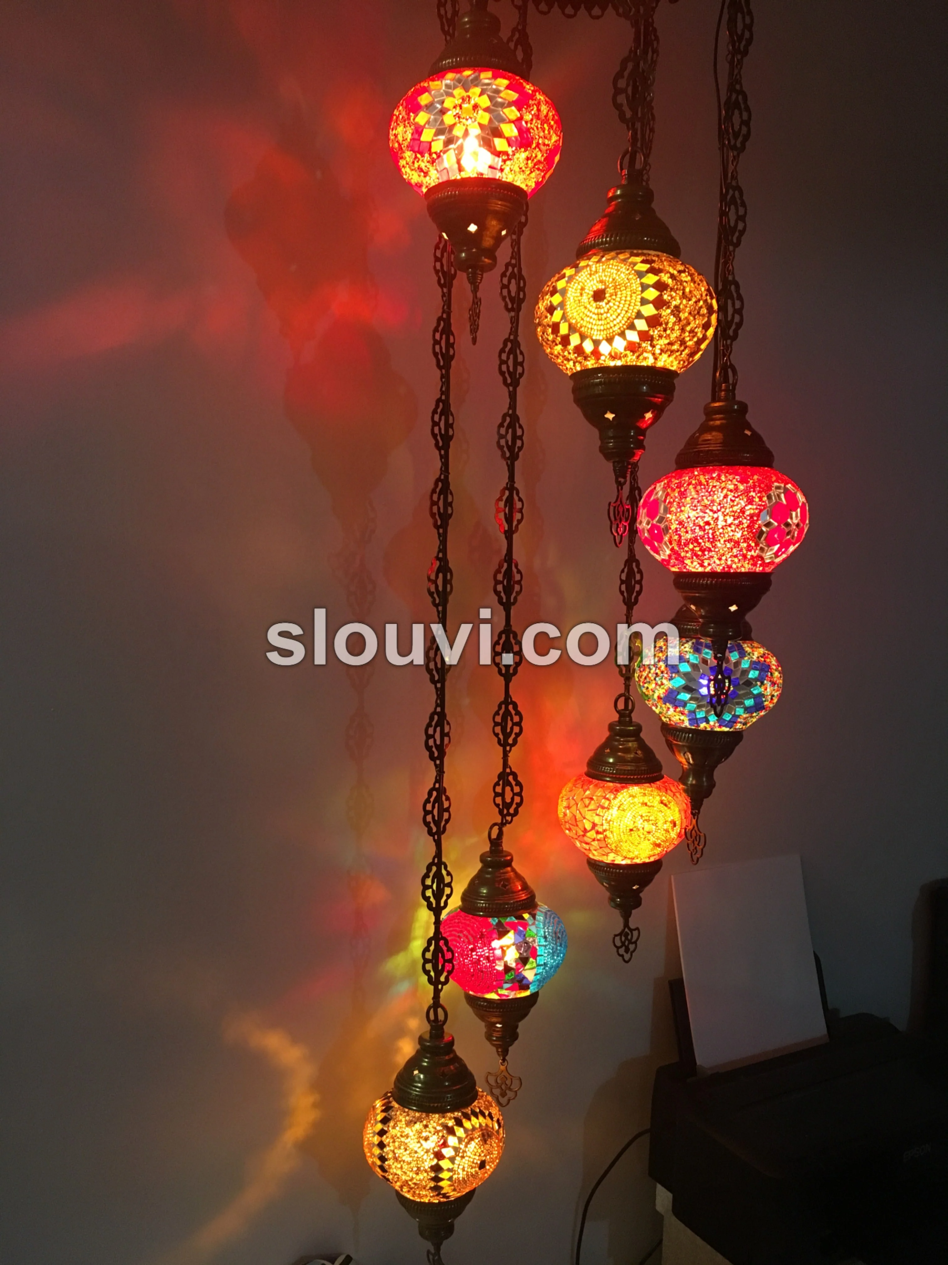 7 Ball Turkish Mosaic Chandelier - Water Drop Design with Medium Globes, ID: H7M-ALL - Image 5