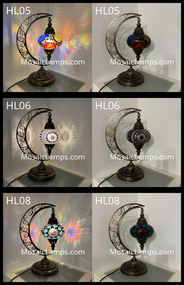 Handmade Turkish Mosaic Crescent Table Lamp | Large Globe ID: Hilal - kare - Image 4