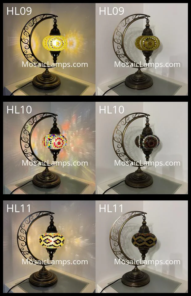 Handmade Turkish Mosaic Crescent Table Lamp | Large Globe ID: Hilal - kare - Image 5