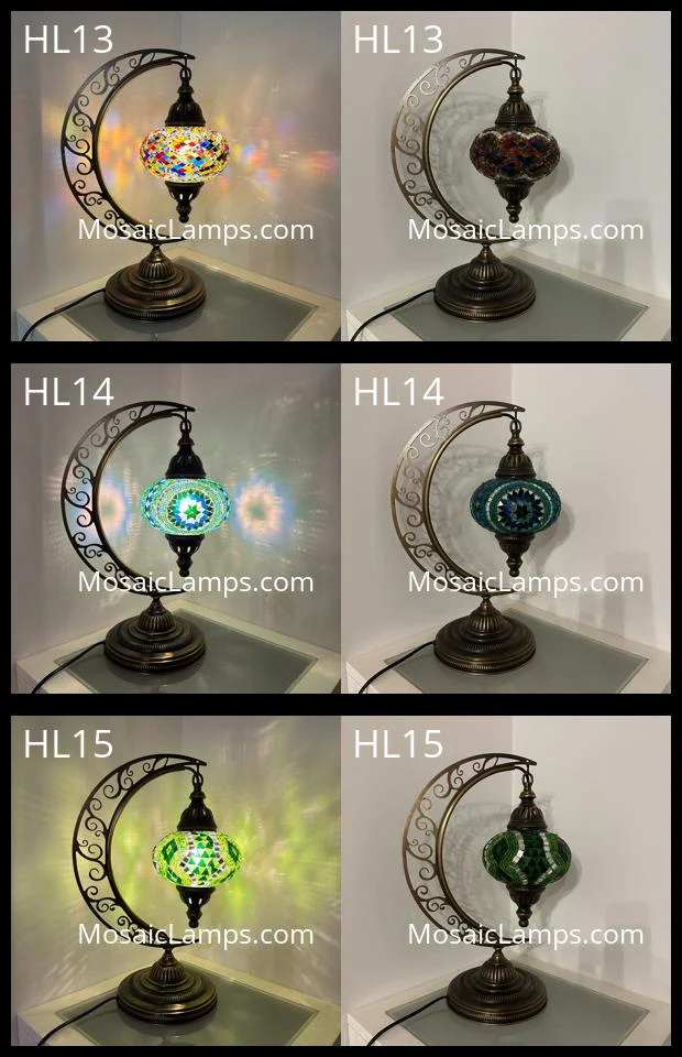 Handmade Turkish Mosaic Crescent Table Lamp | Large Globe ID: Hilal - kare - Image 6