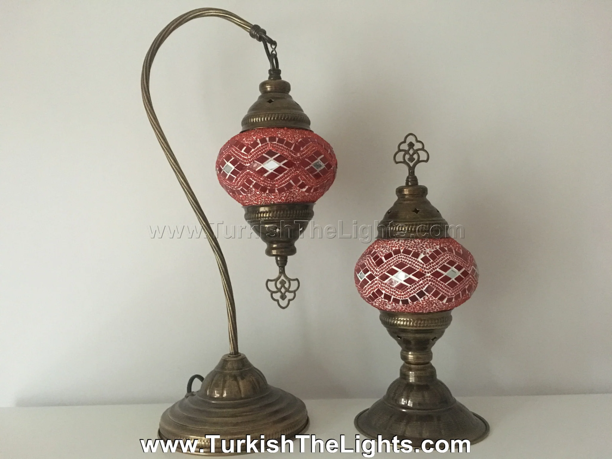 MOSAIC SWAN NECK AND TABLE LAMP SET, MEDIUM GLOBE