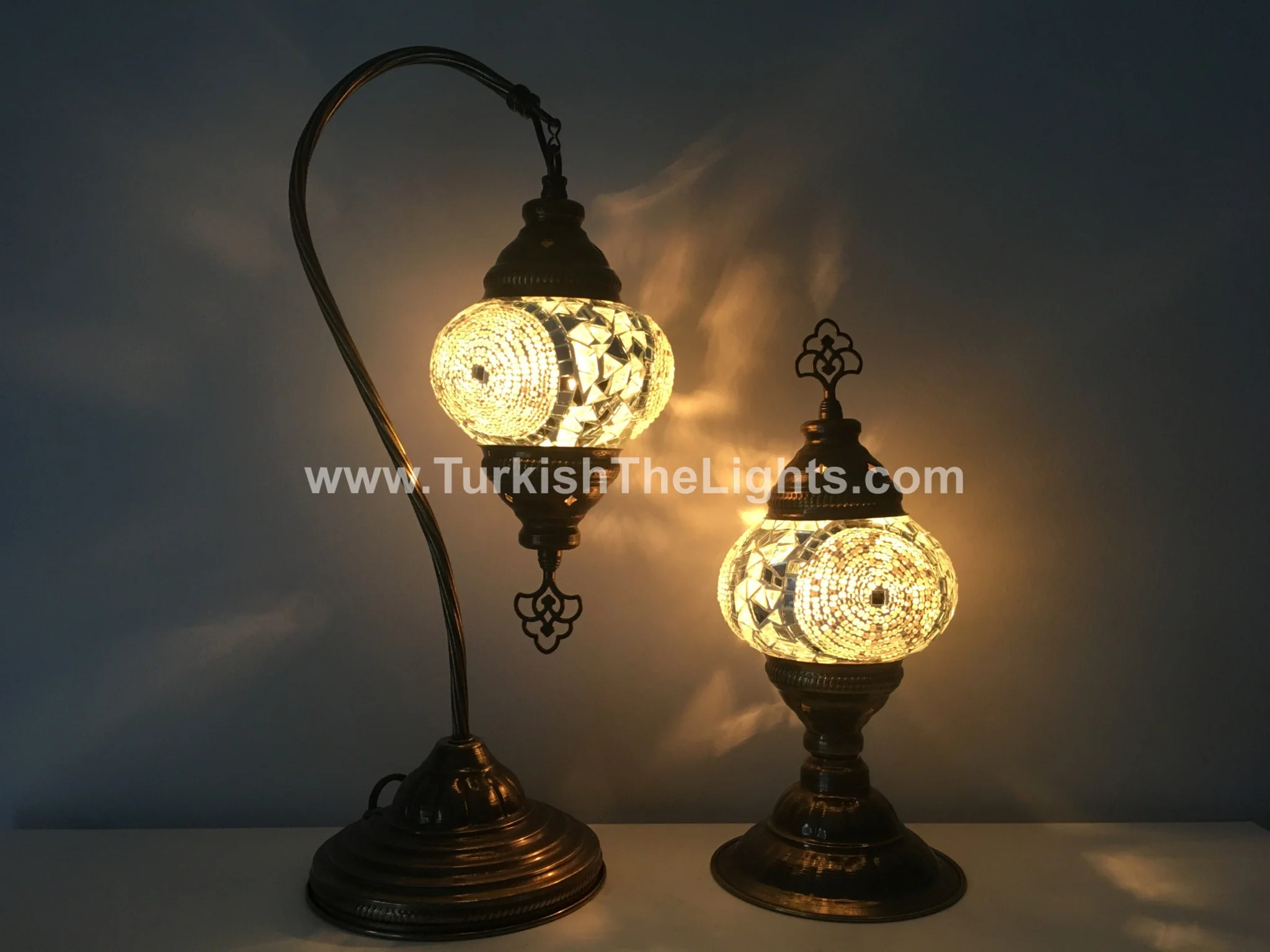MOSAIC SWAN NECK AND TABLE LAMP SET, MEDIUM GLOBE