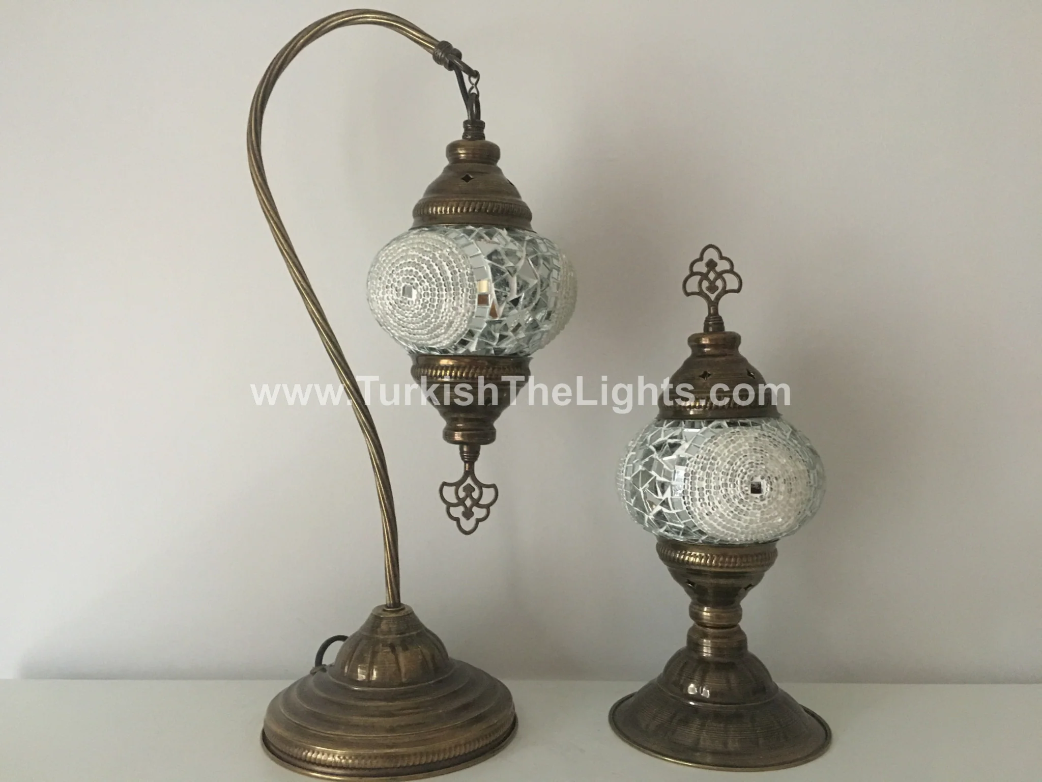 MOSAIC SWAN NECK AND TABLE LAMP SET, MEDIUM GLOBE - Image 2