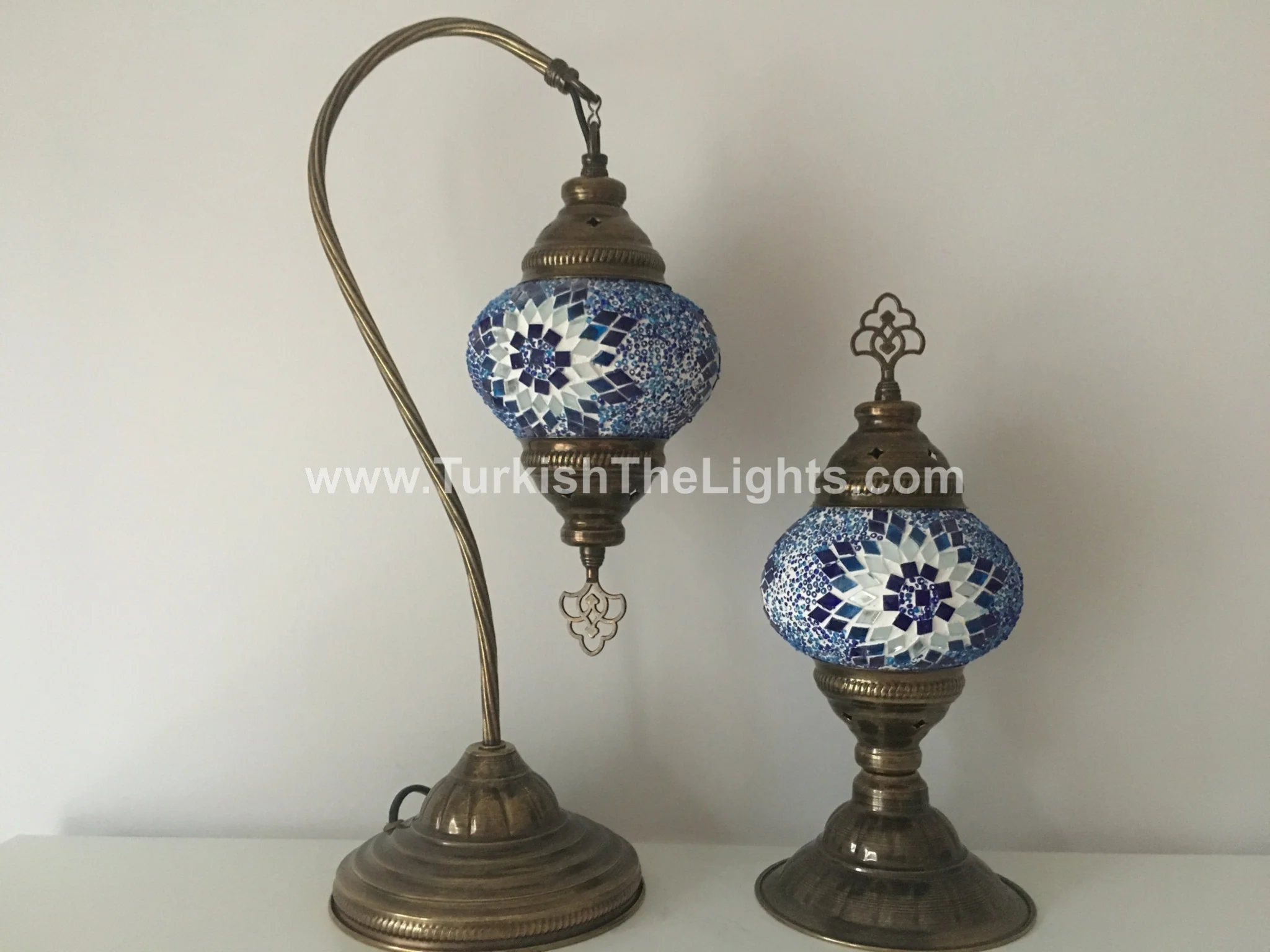 MOSAIC SWAN NECK AND TABLE LAMP SET, MEDIUM GLOBE - Image 2