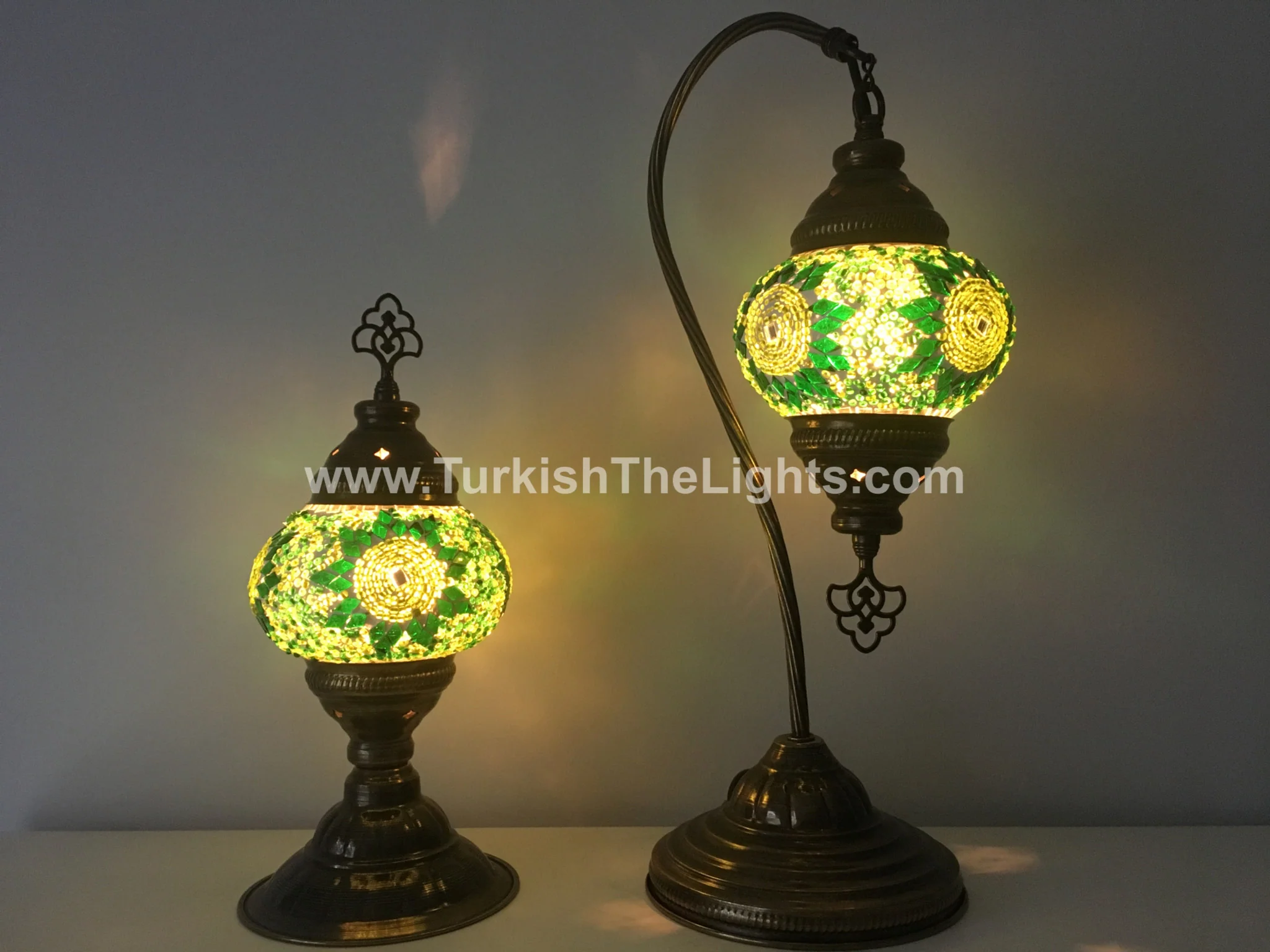 MOSAIC SWAN NECK AND TABLE LAMP SET, MEDIUM GLOBE