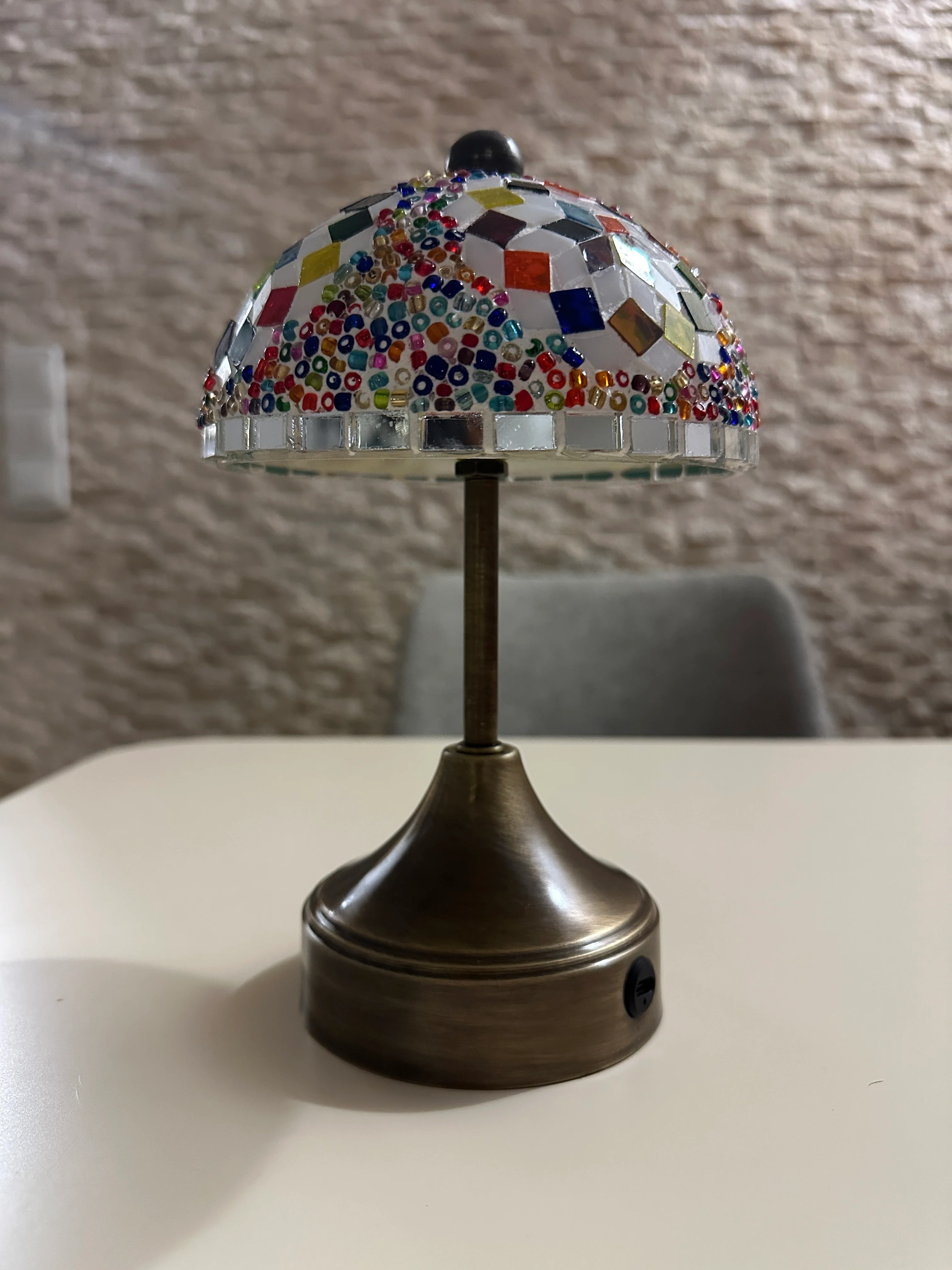Handmade Turkish Mosaic Mushroom Table Lamp – Rechargeable, Cordless - Multi - Image 6