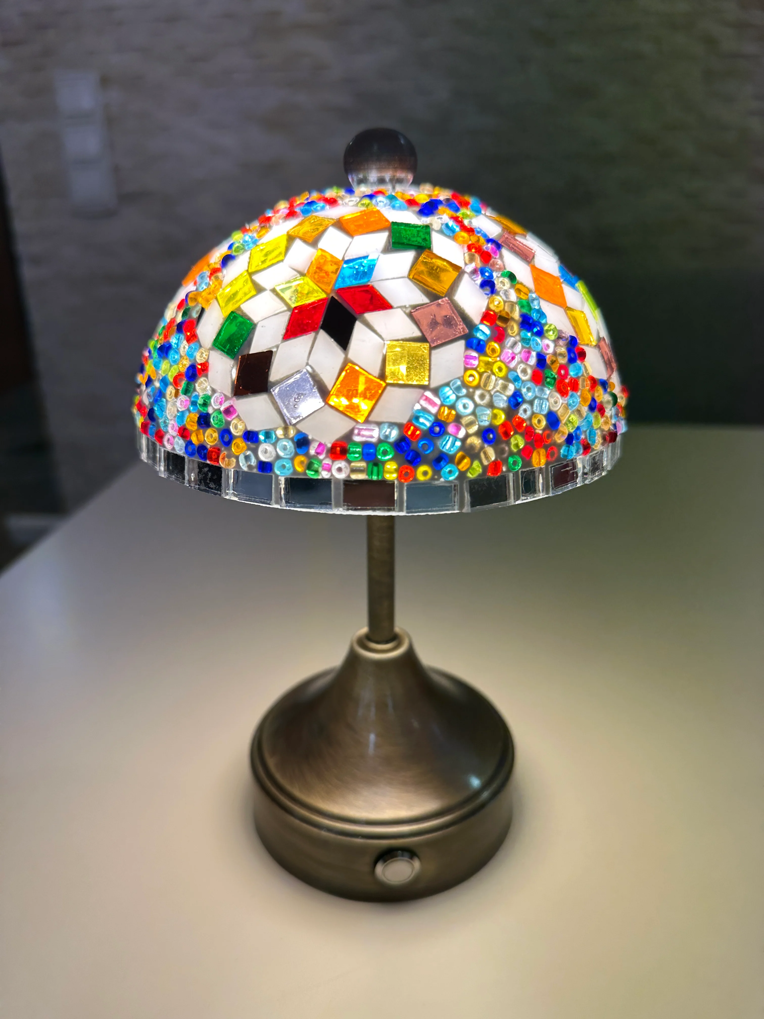Handmade Turkish Mosaic Mushroom Table Lamp – Rechargeable, Cordless - Multi - Image 8