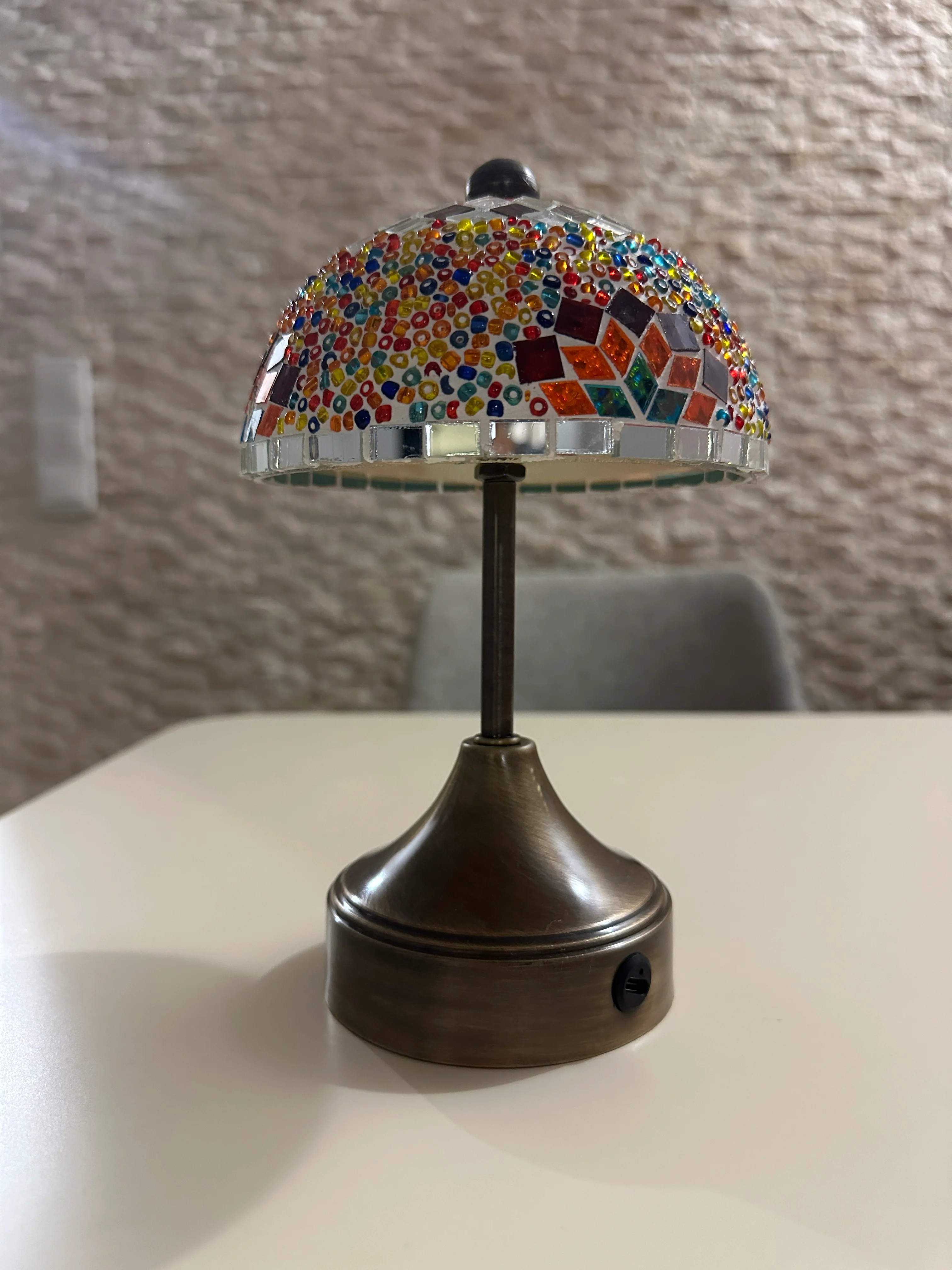 Handmade Turkish Mosaic Mushroom Table Lamp – Rechargeable, Cordless - Fire - Image 7