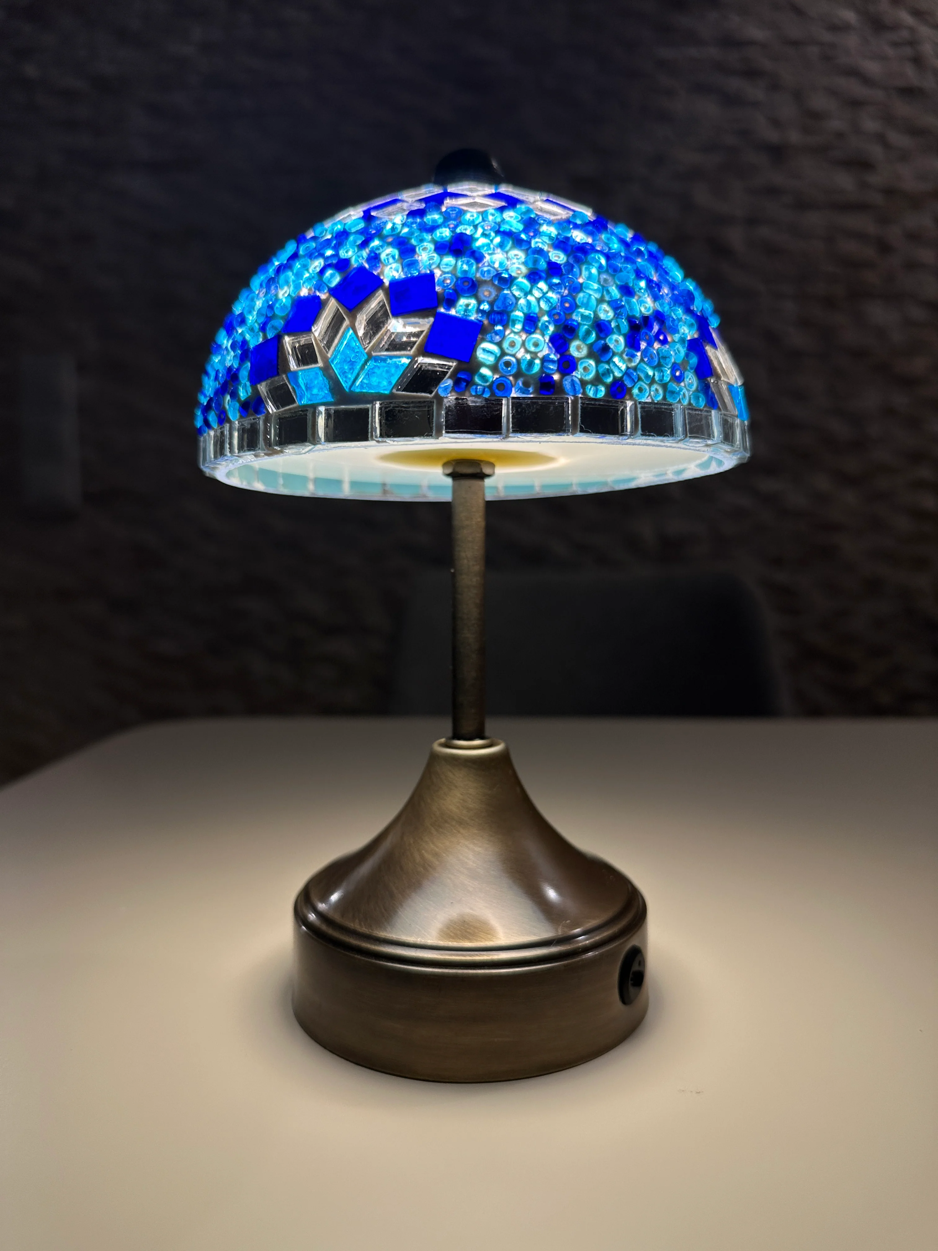 Handmade Turkish Mosaic Mushroom Table Lamp – Rechargeable, Cordless - Image 3