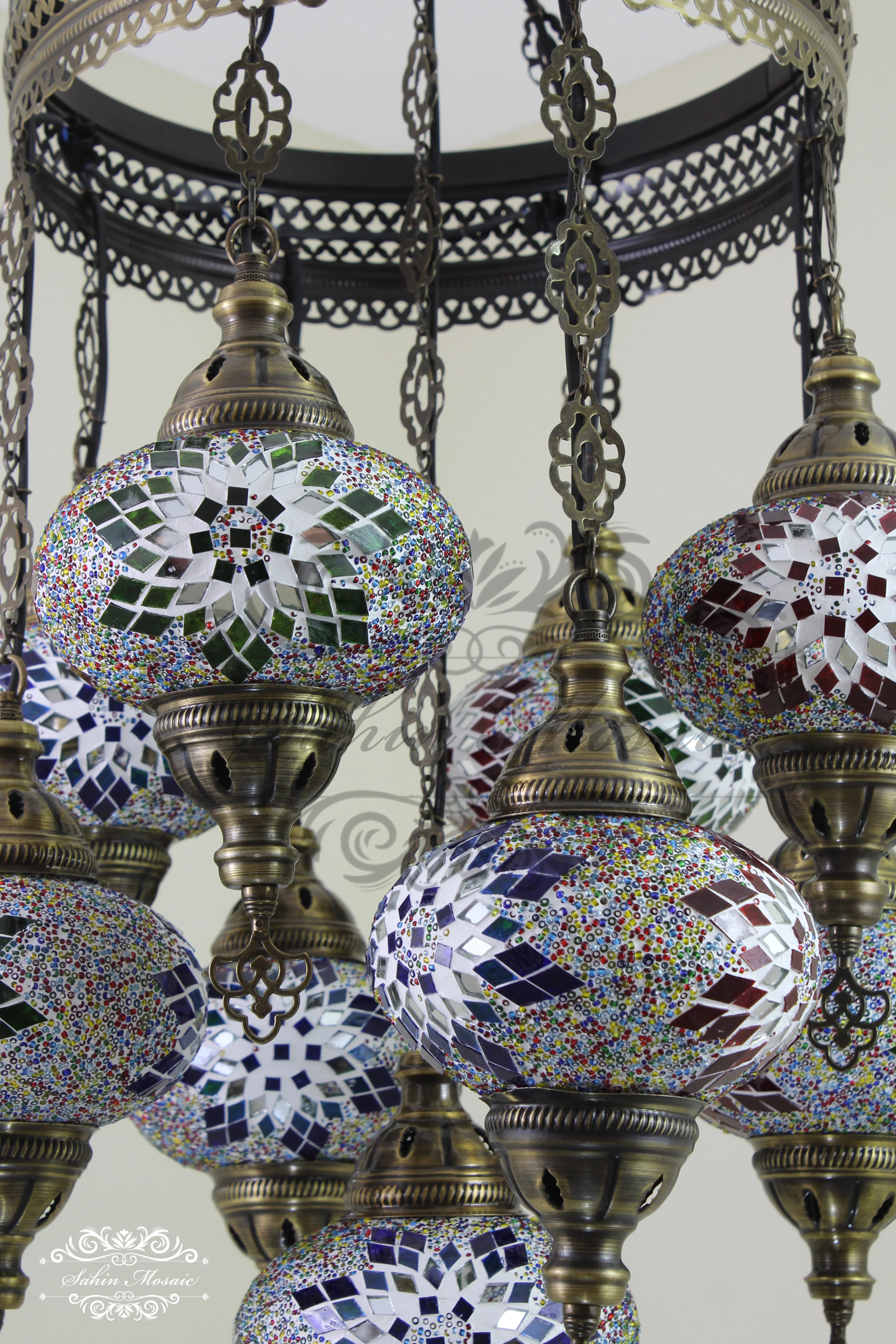 9-Ball Turkish Sultan Mosaic Chandelier - Handmade Large Globes | ID: 9SL-J - Image 7