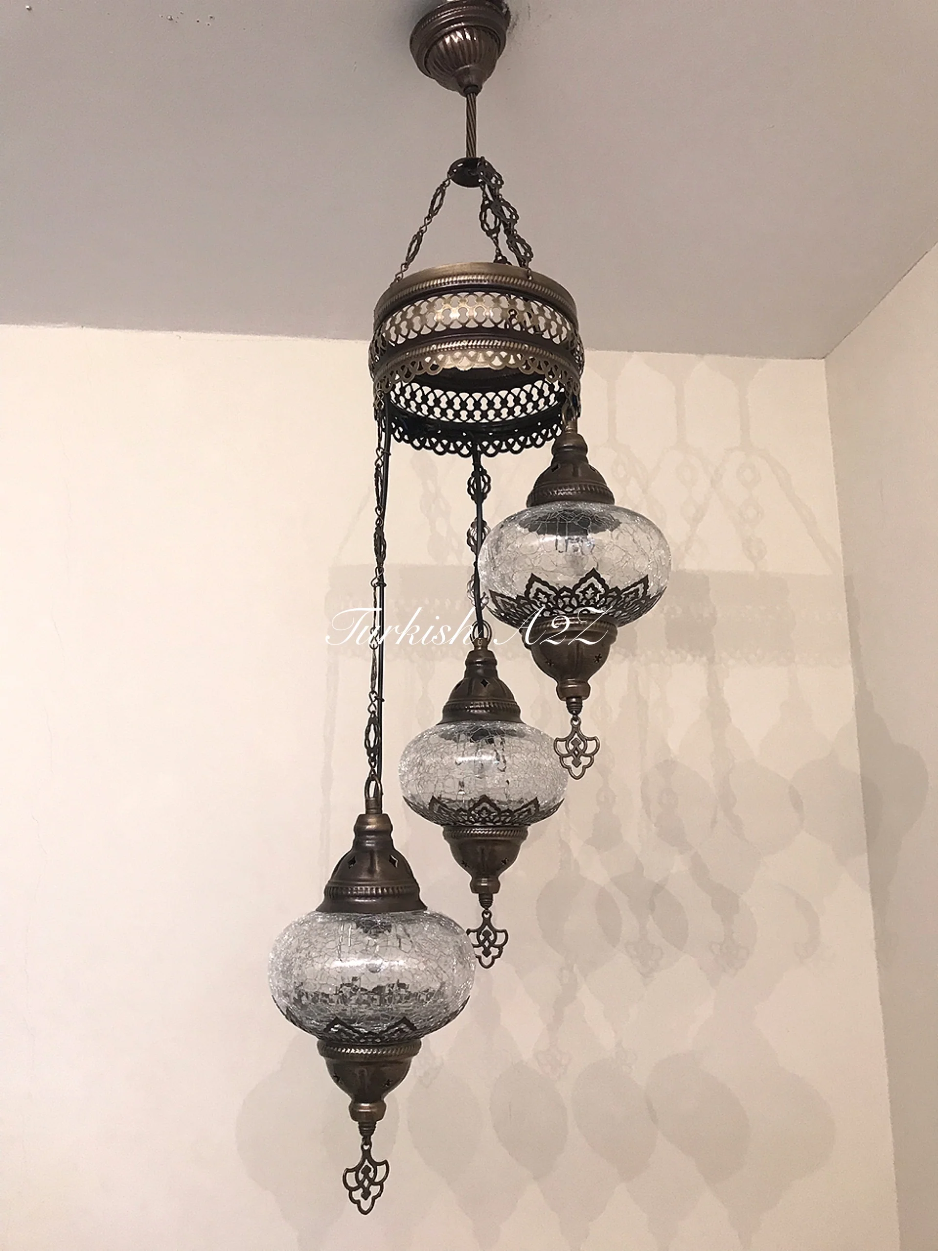 Ottoman Chandelier with 3 Cracked Globes (water drop model) , ID:147 - Image 2
