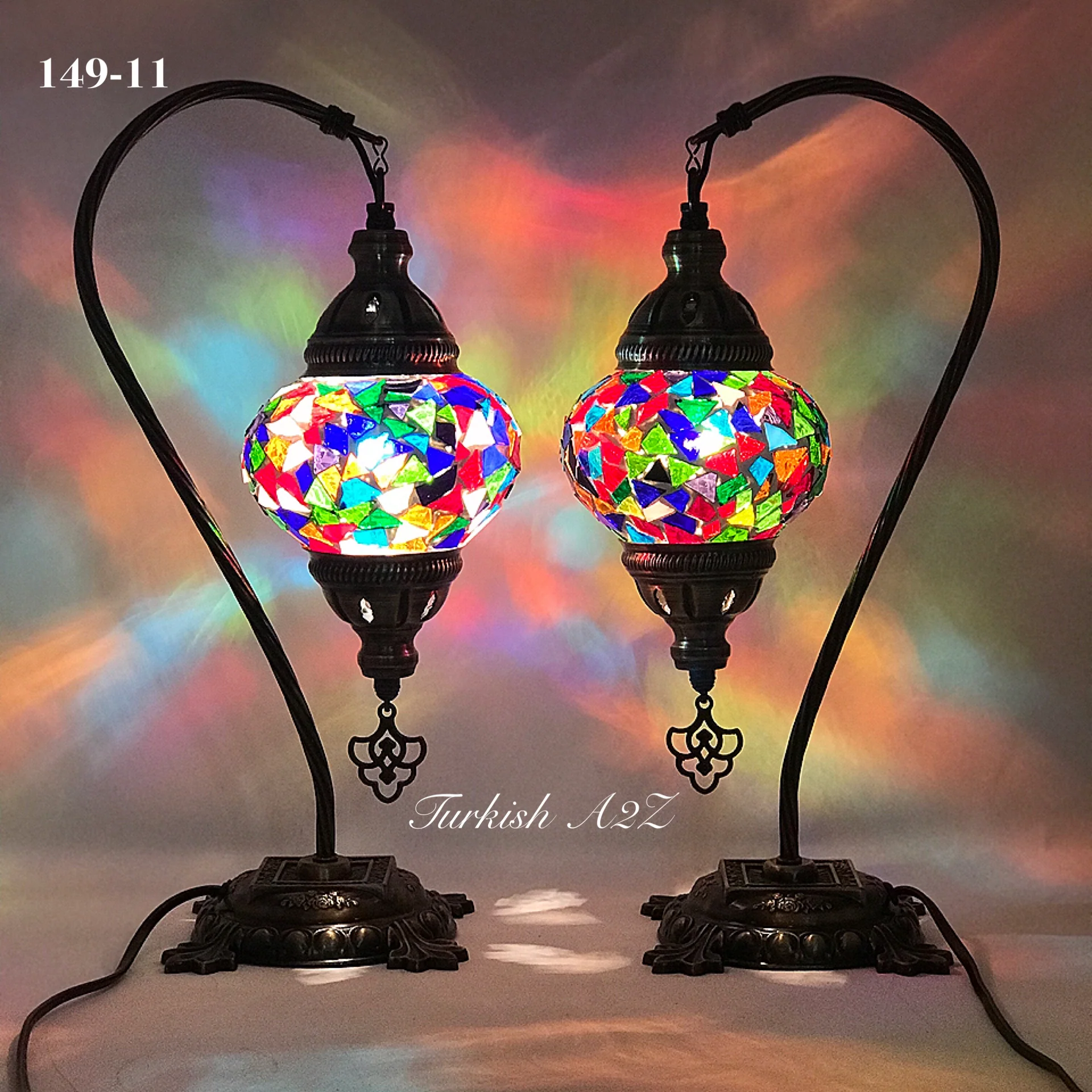 Pair of Mosaic Table Lamp, SWAN NECK With Medium Globe , Product ID: 149