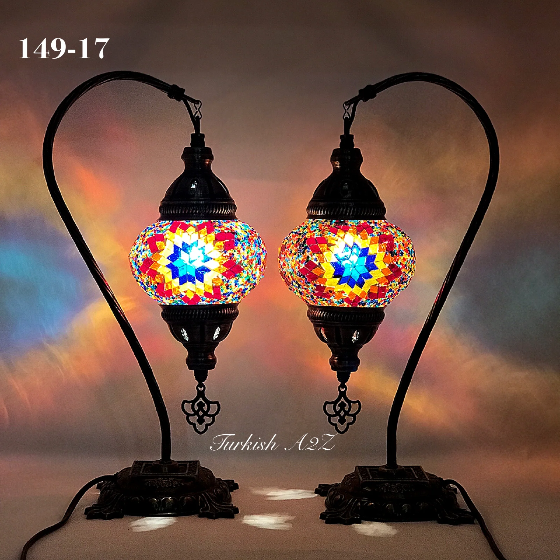 Pair of Mosaic Table Lamp, SWAN NECK With Medium Globe , Product ID: 149 - Image 13