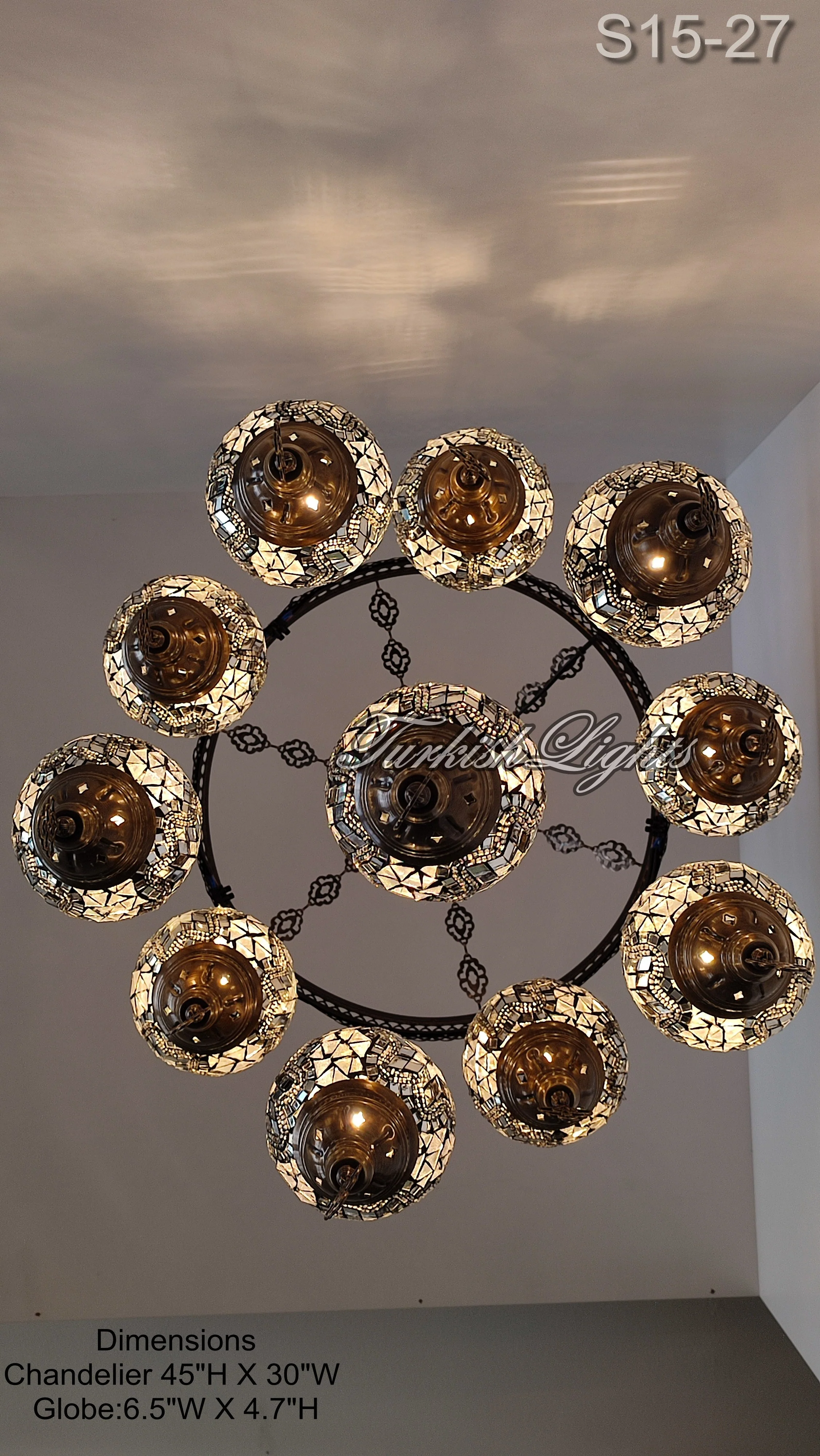 11 Ball Turkish Sultan Mosaic Chandelier - Handmade Design with Medium Globes, ID: S11M-27 - Image 4
