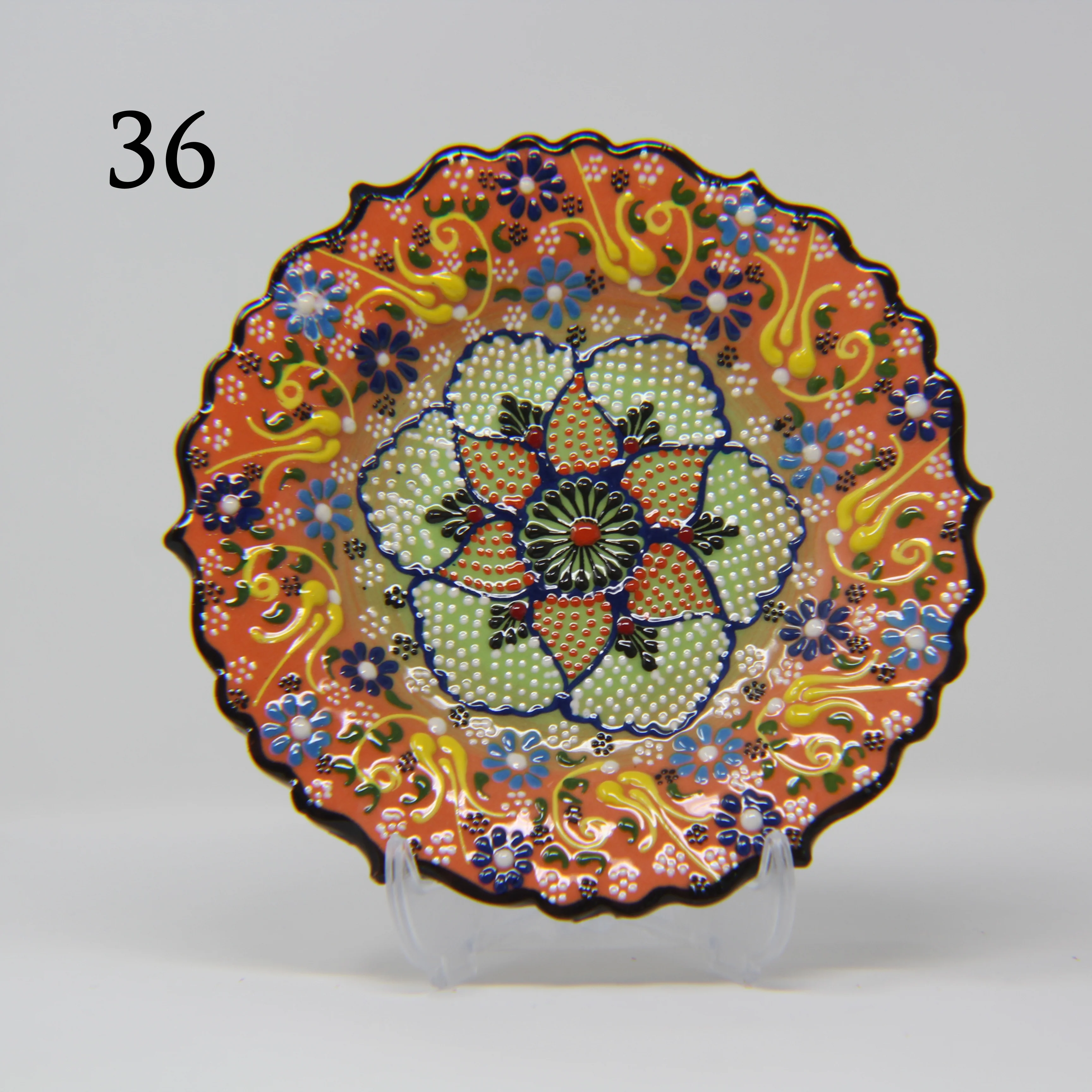 SET OF 3 HAND MADE TURKISH CERAMIC PLATE, 18 cm ( 8''inch ) ID:130 - Image 3