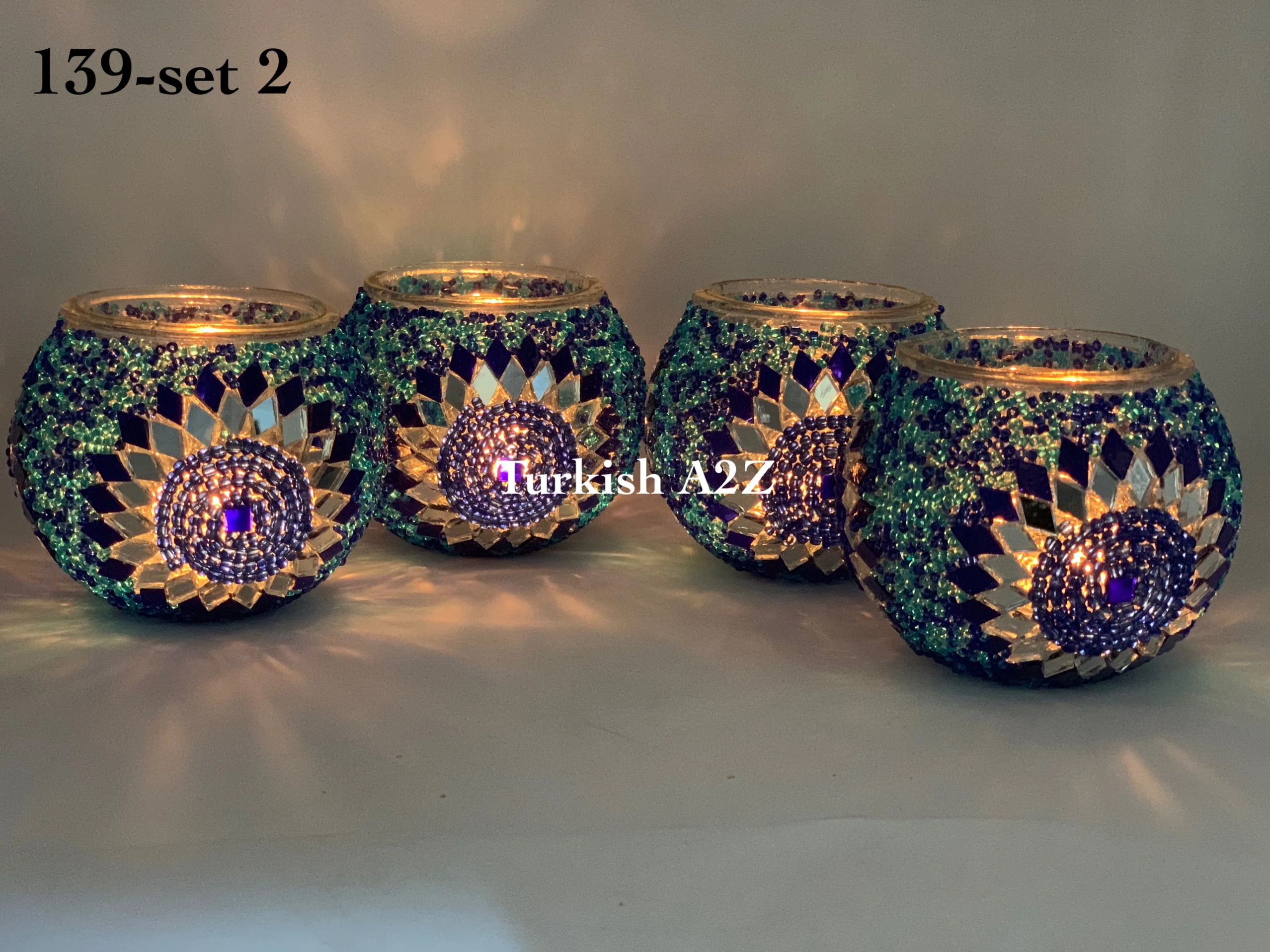 Set Of 4 Turkish Mosaic Candle Holders,ID: 139-02