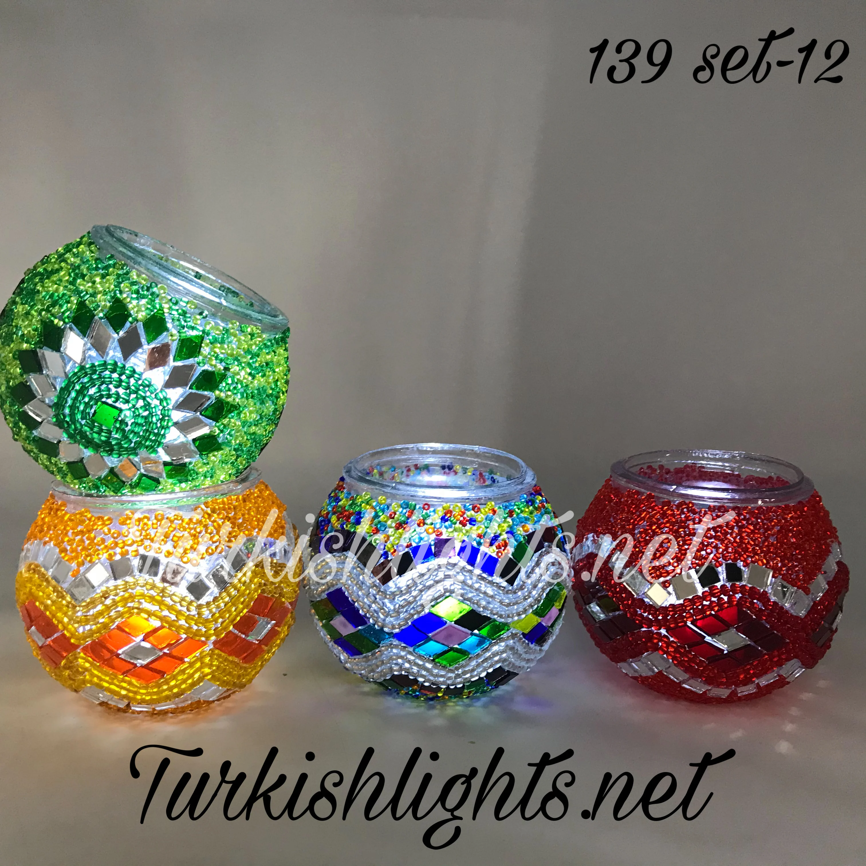 Set Of 4 Turkish Mosaic Candle Holders,ID: 139-12