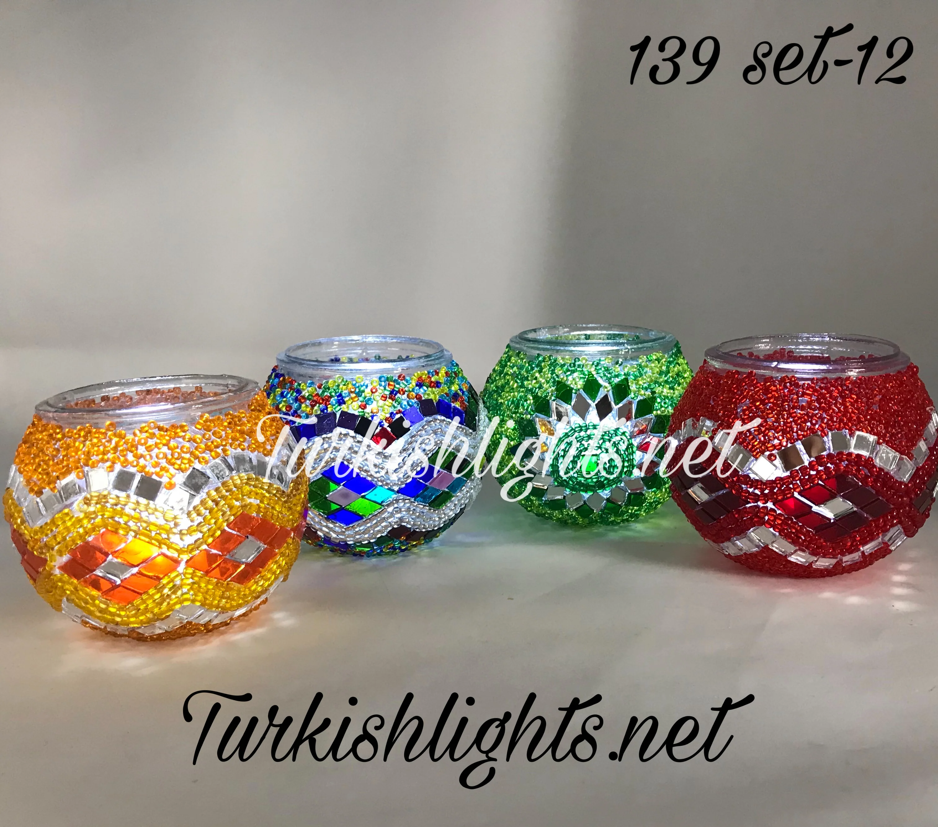 Set Of 4 Turkish Mosaic Candle Holders,ID: 139-12 - Image 2