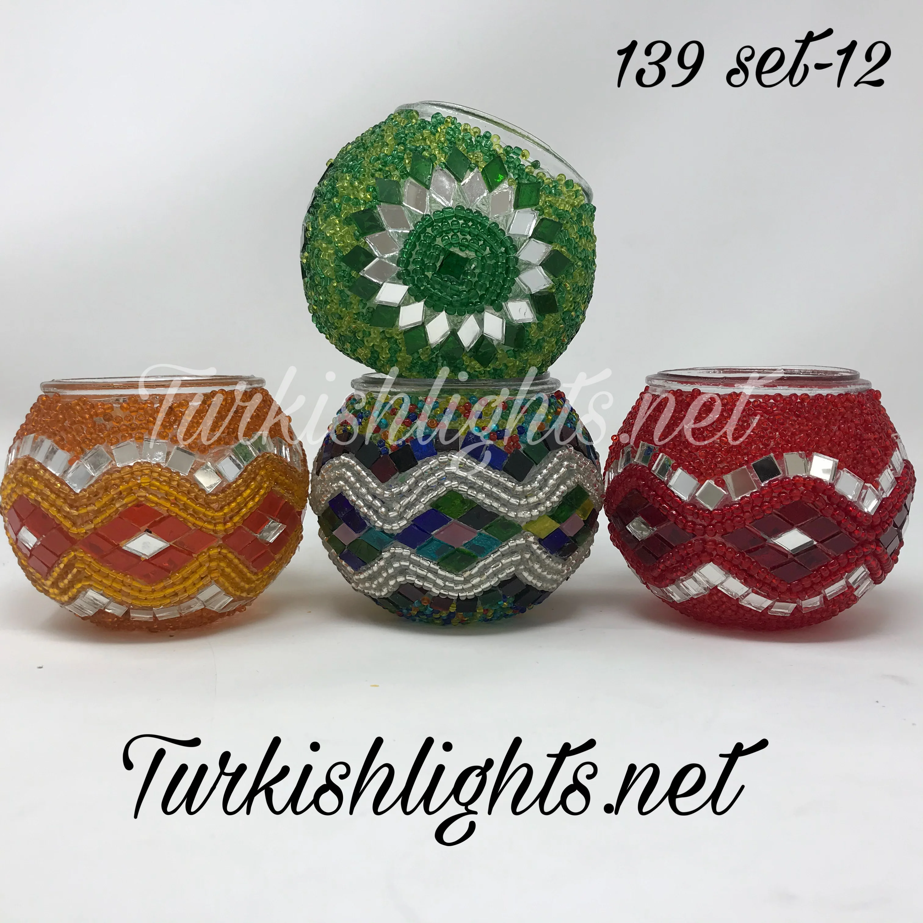 Set Of 4 Turkish Mosaic Candle Holders,ID: 139-12 - Image 4