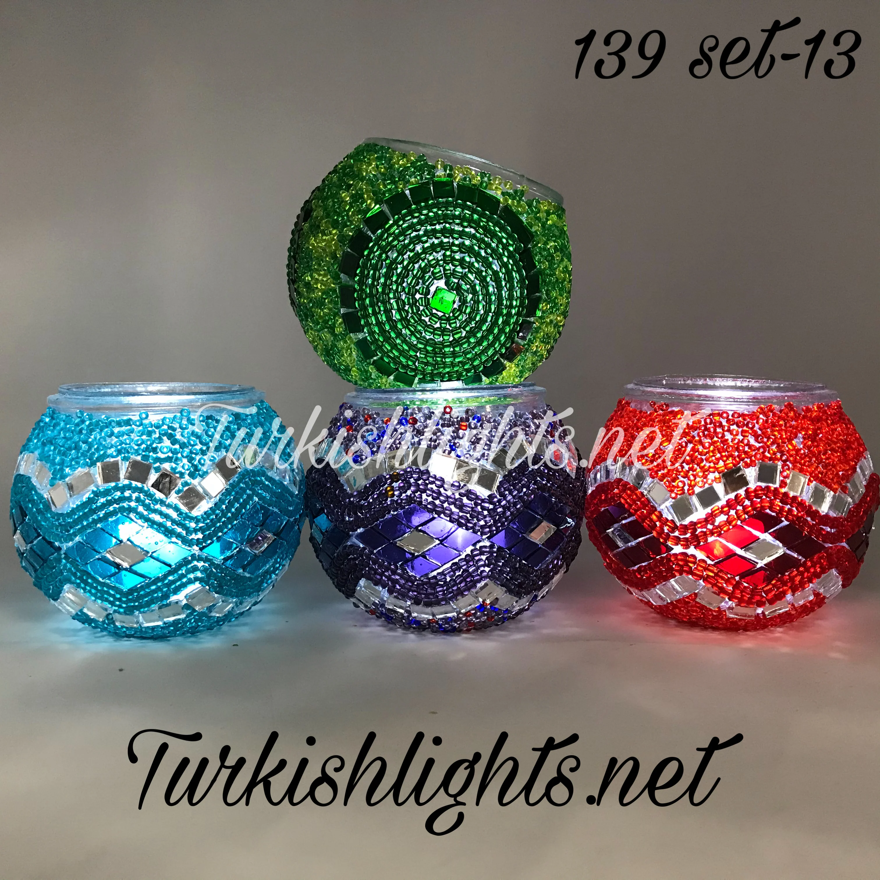 Set Of 4 Turkish Mosaic Candle Holders,ID: 139-13