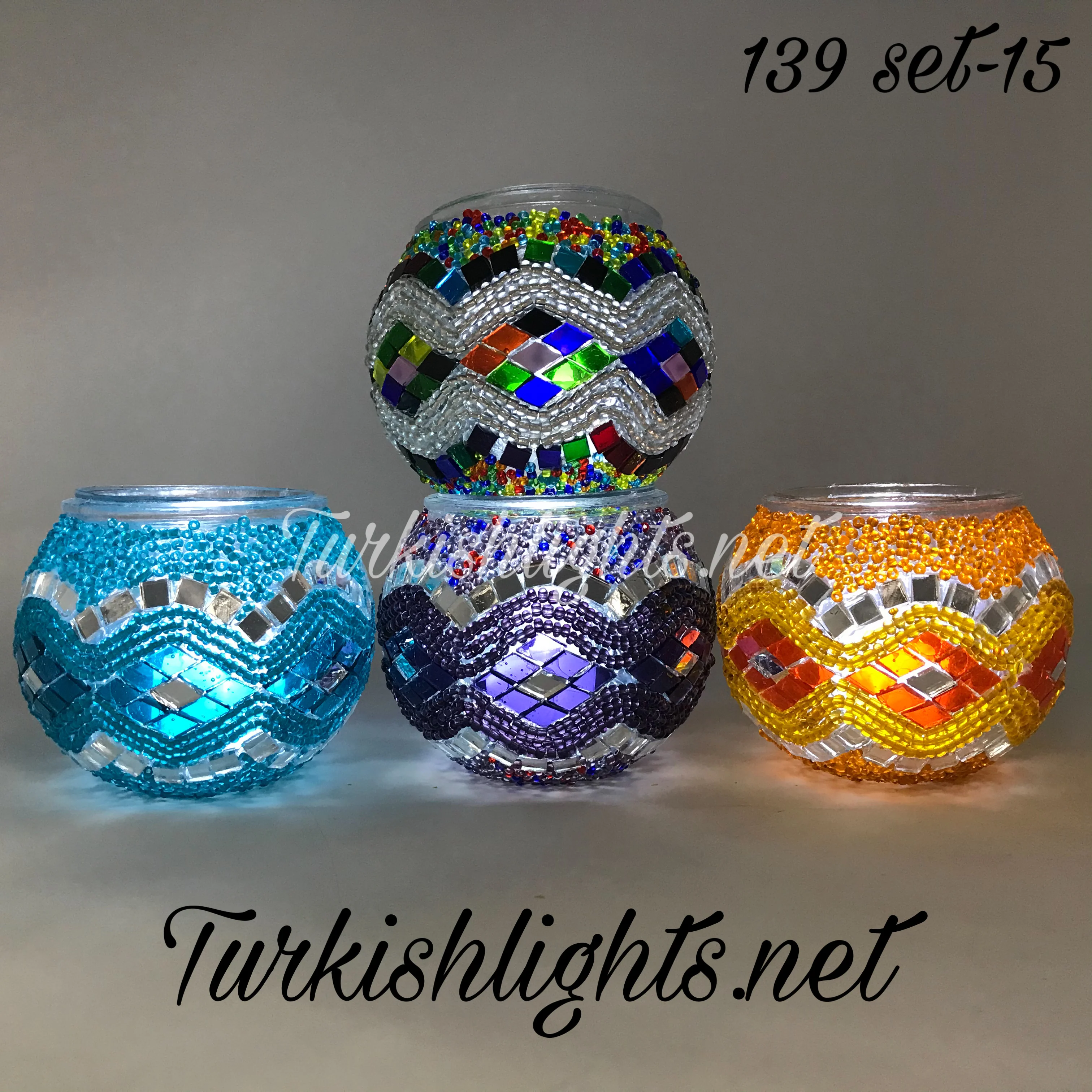 Set Of 4 Turkish Mosaic Candle Holders,ID: 139-15