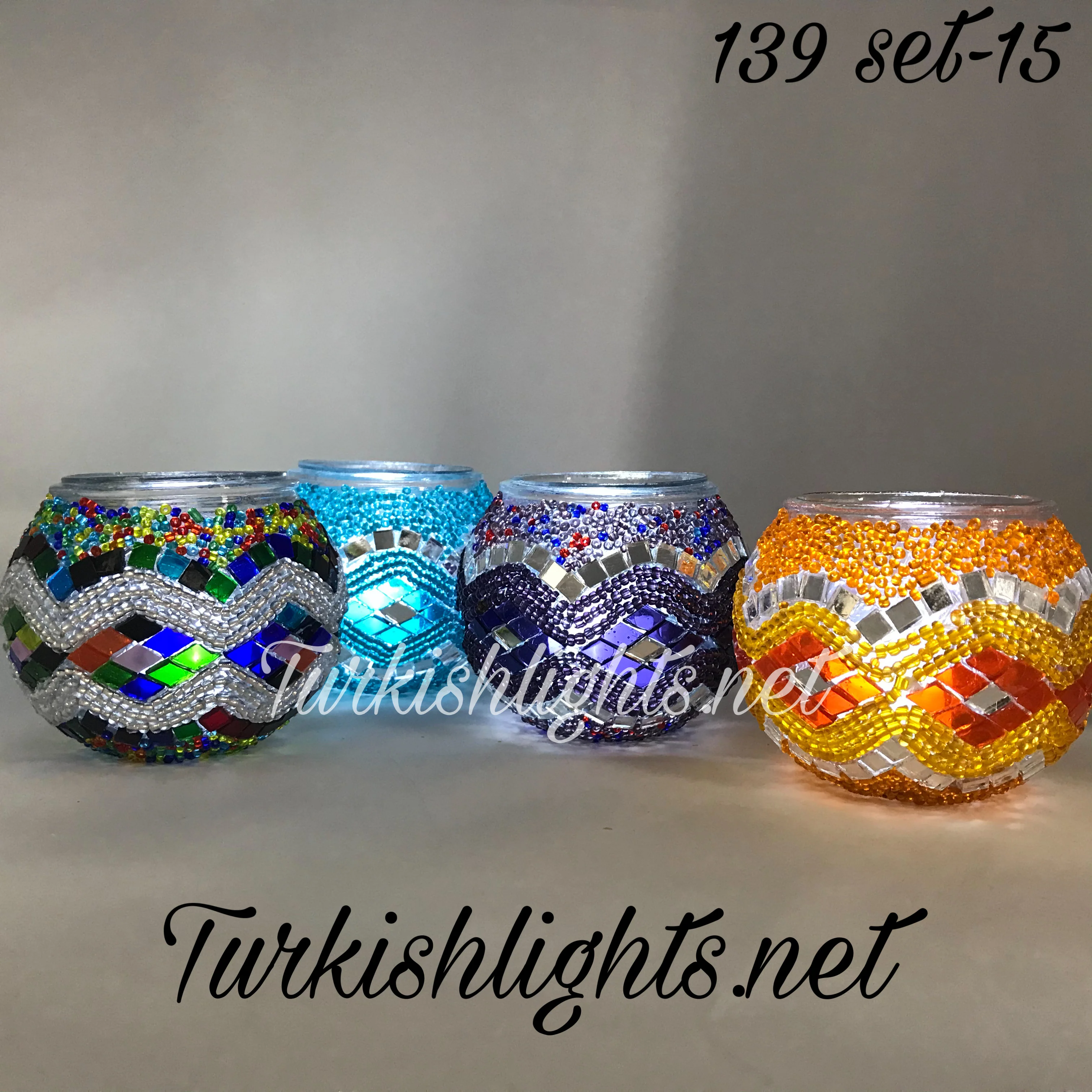 Set Of 4 Turkish Mosaic Candle Holders,ID: 139-15 - Image 2