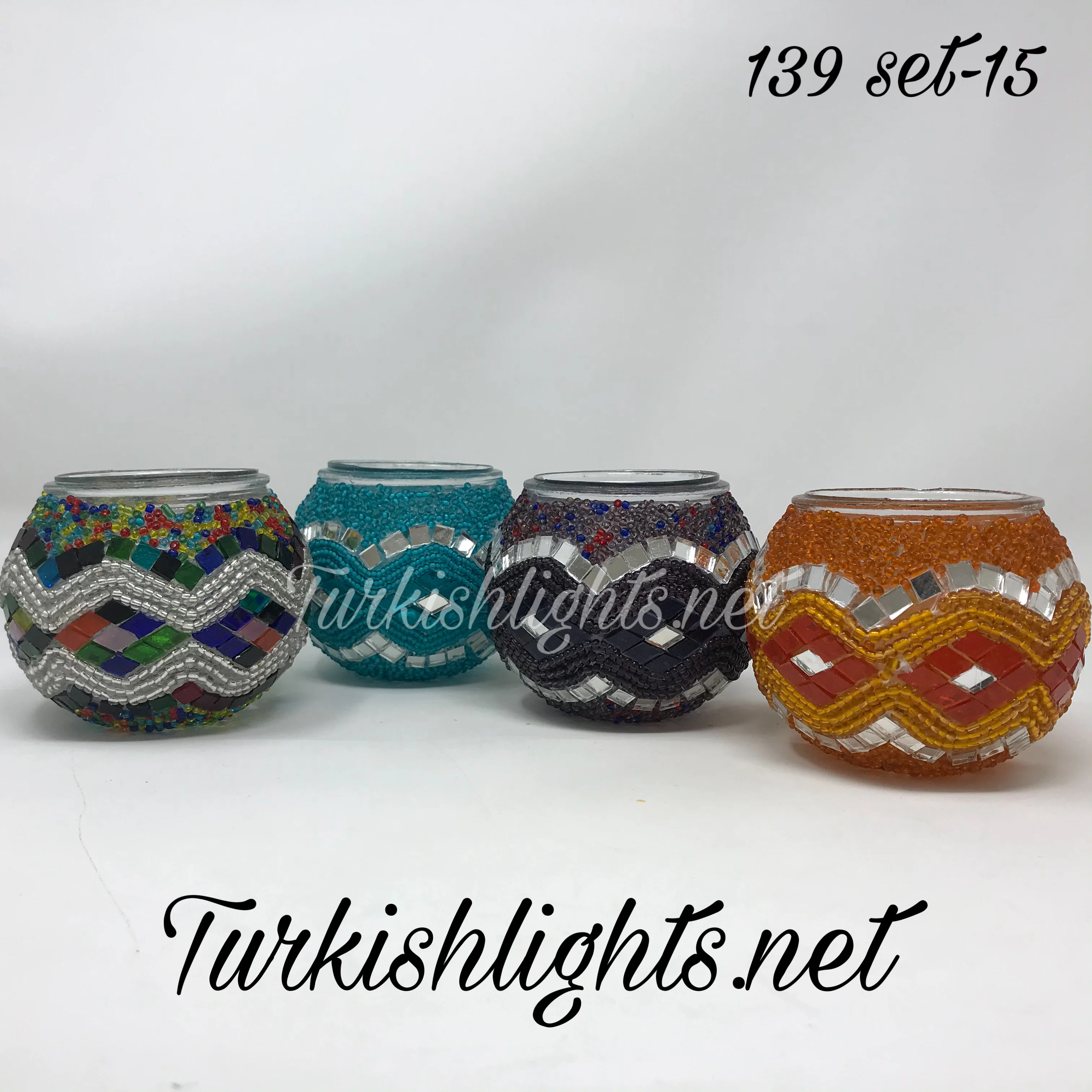 Set Of 4 Turkish Mosaic Candle Holders,ID: 139-15 - Image 3