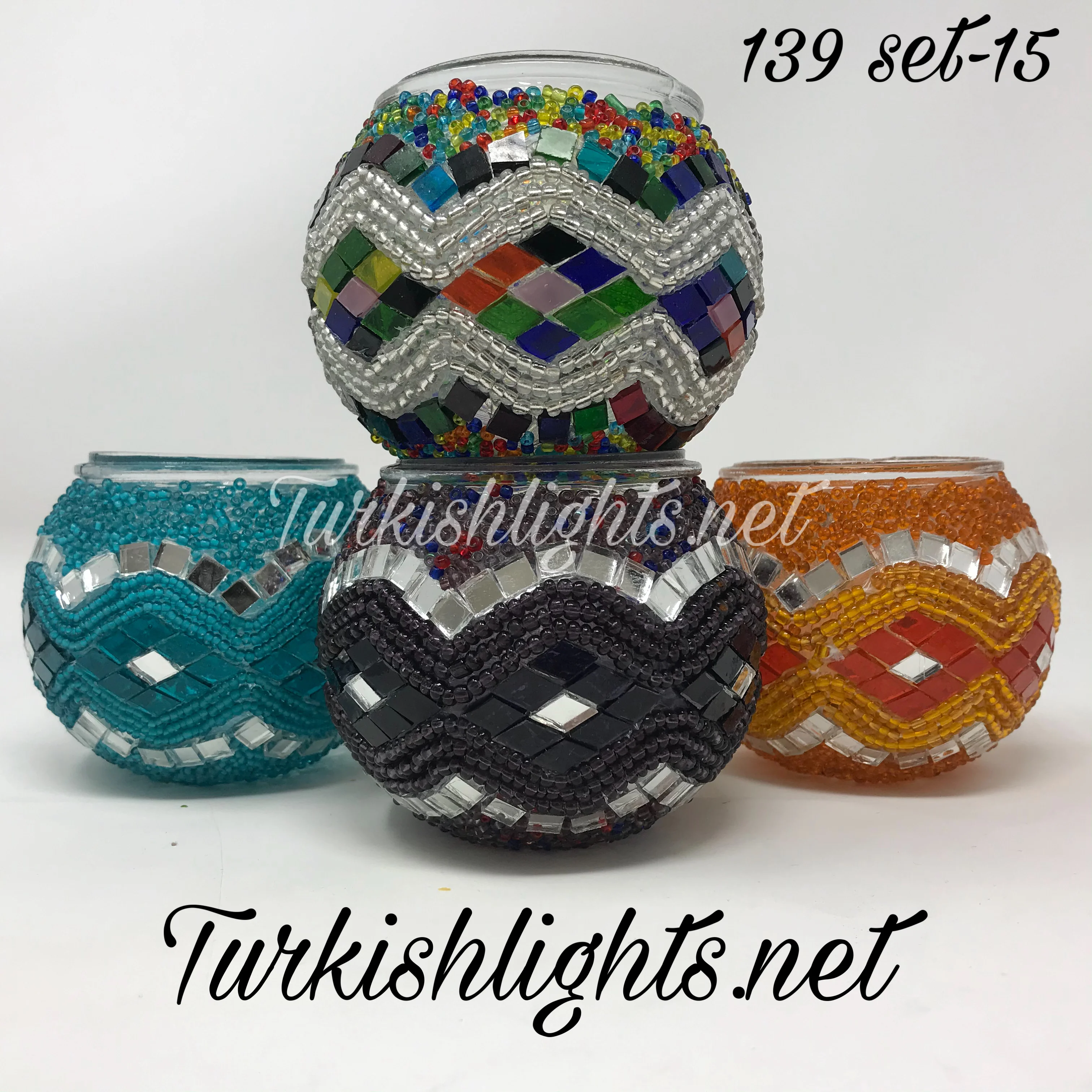 Set Of 4 Turkish Mosaic Candle Holders,ID: 139-15 - Image 4