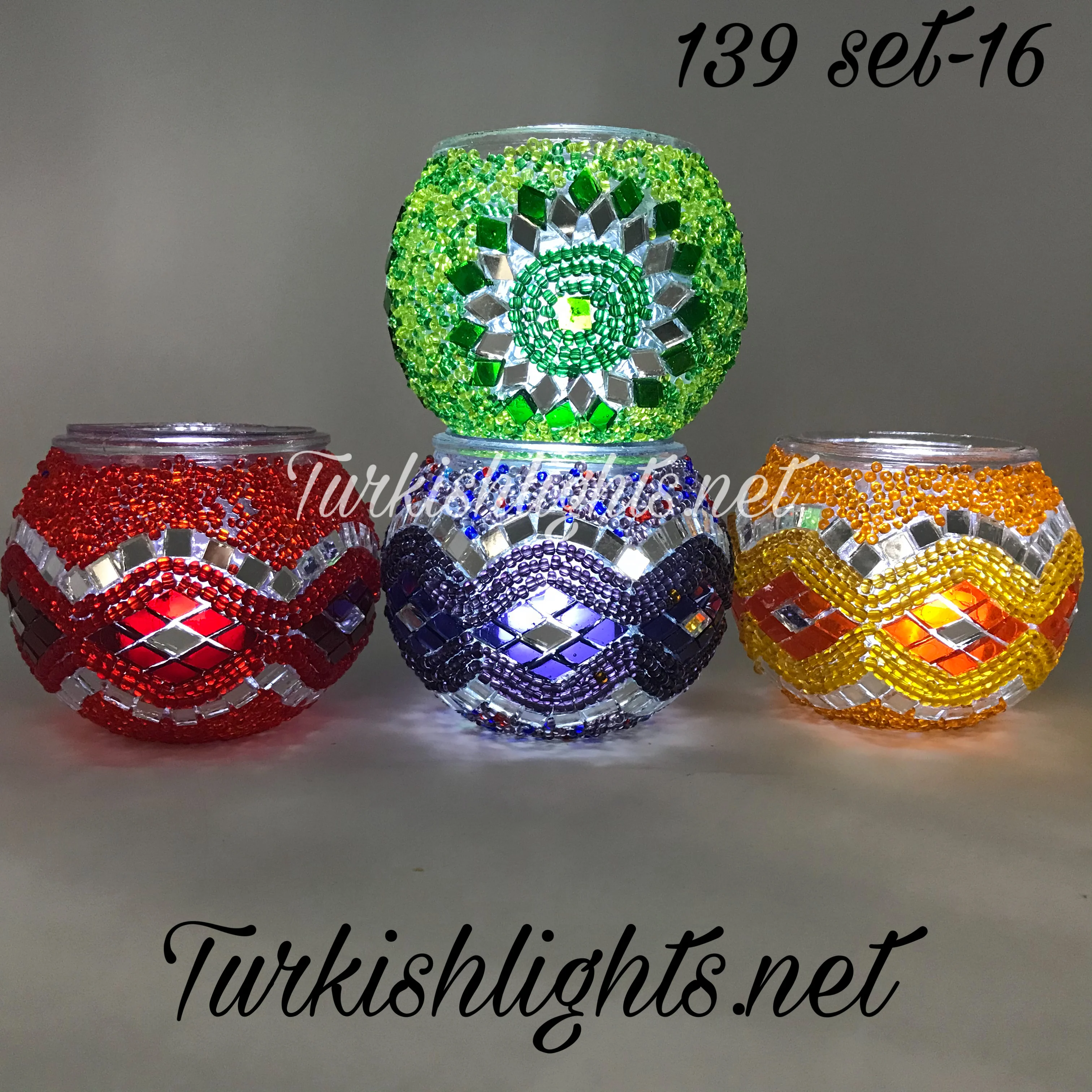 Set Of 4 Turkish Mosaic Candle Holders,ID: 139-16
