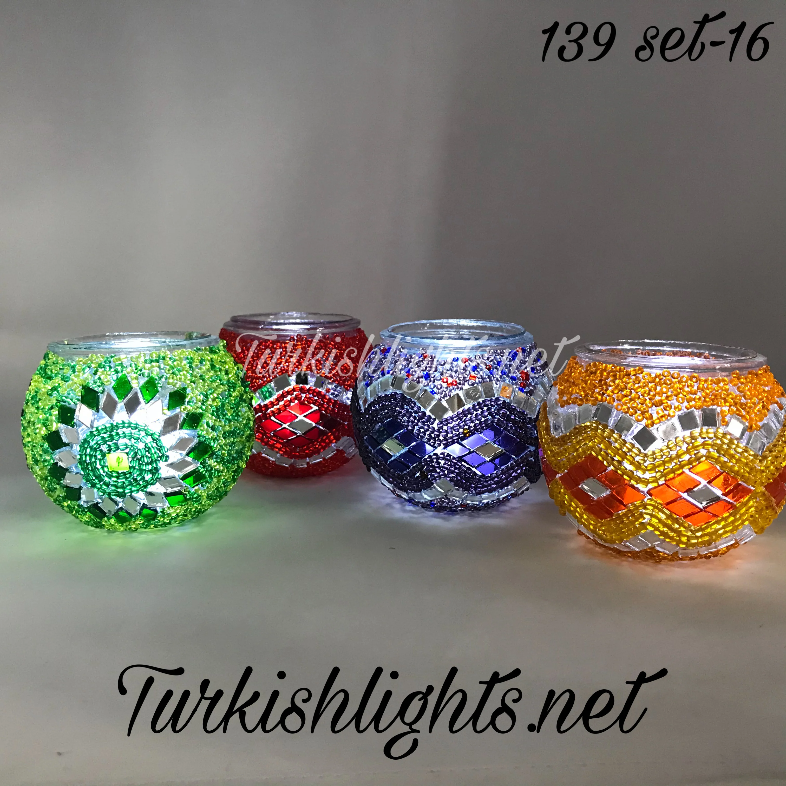 Set Of 4 Turkish Mosaic Candle Holders,ID: 139-16 - Image 2
