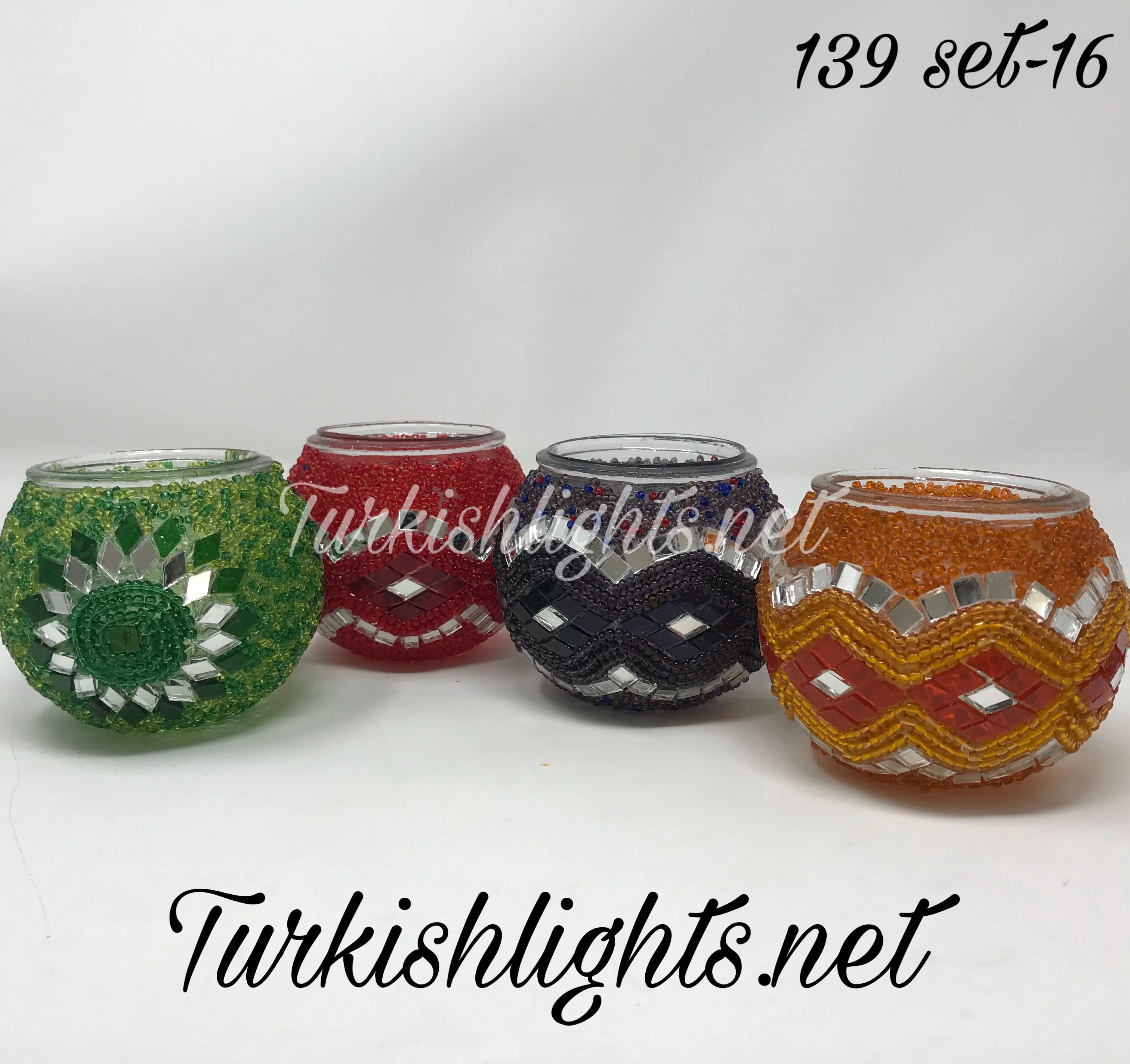 Set Of 4 Turkish Mosaic Candle Holders,ID: 139-16 - Image 3
