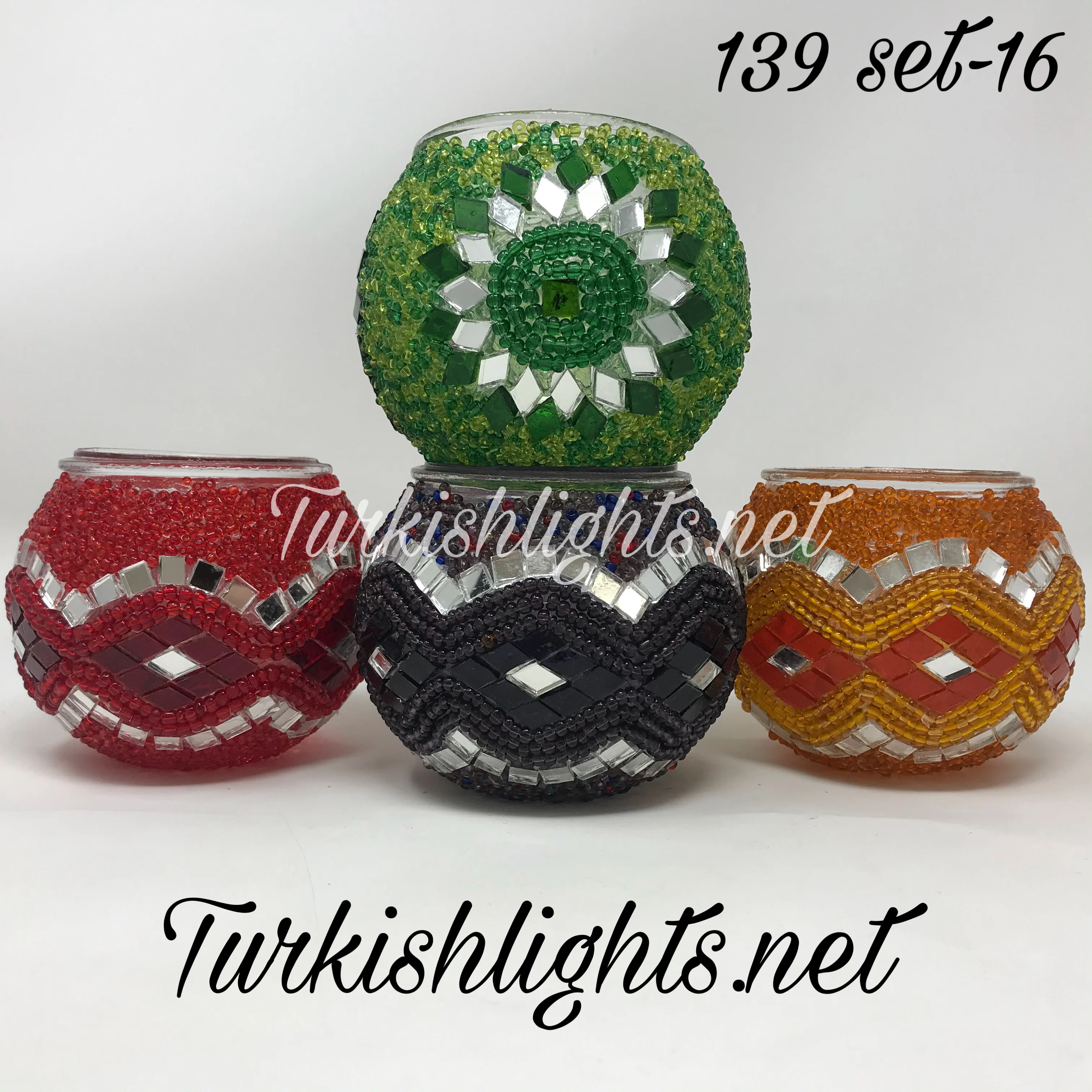 Set Of 4 Turkish Mosaic Candle Holders,ID: 139-16 - Image 4