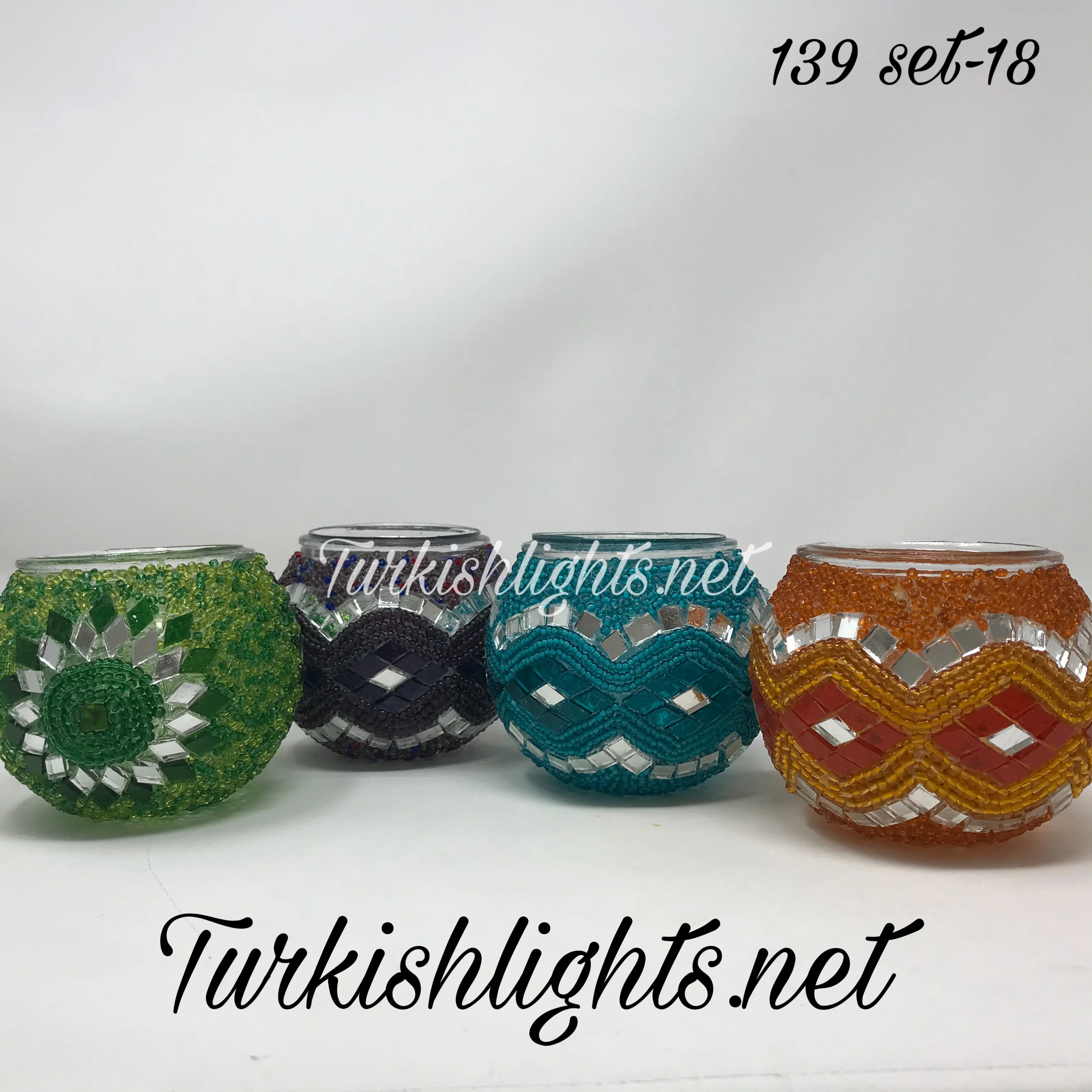 Set Of 4 Turkish Mosaic Candle Holders,ID: 139-18 - Image 3