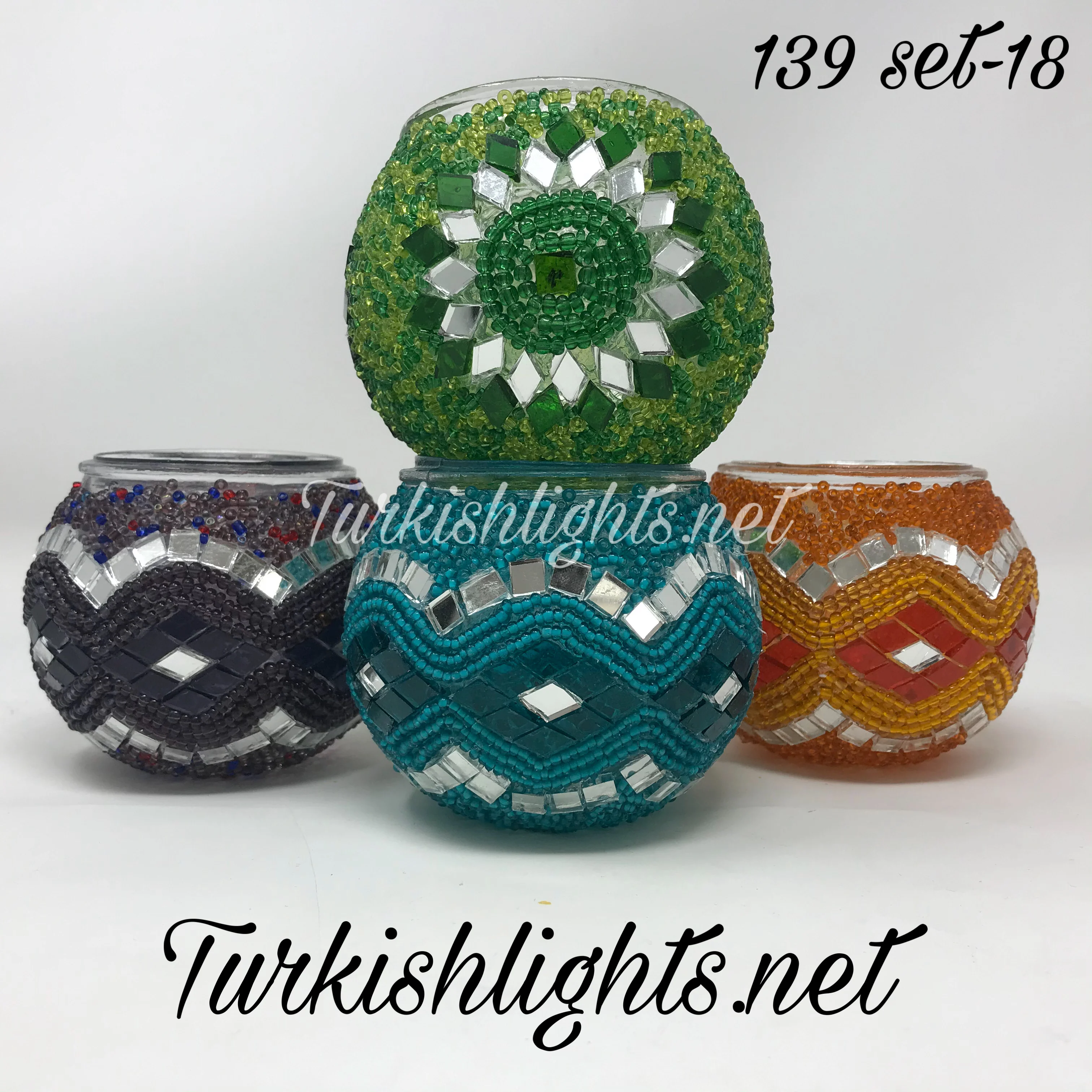 Set Of 4 Turkish Mosaic Candle Holders,ID: 139-18 - Image 4