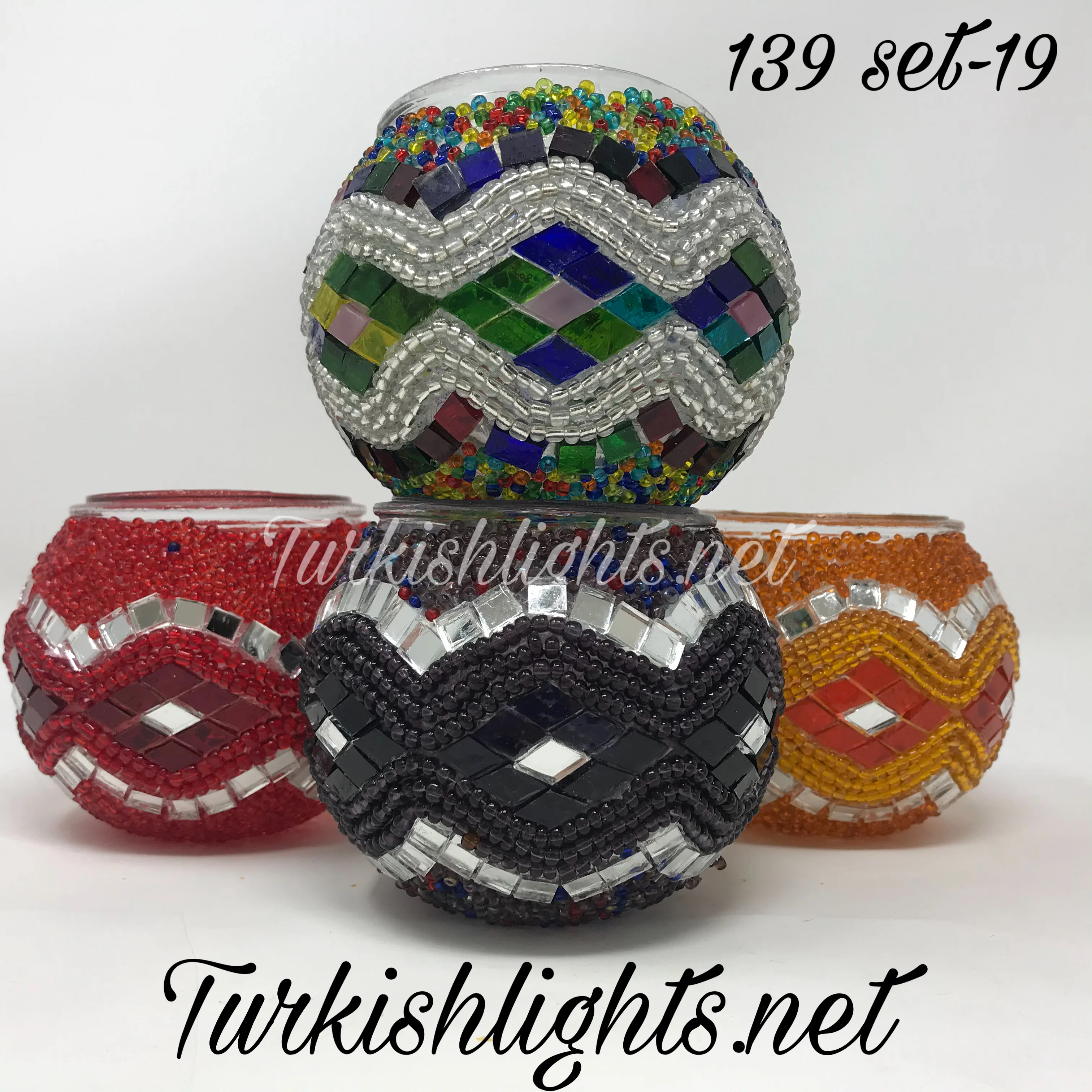 Set Of 4 Turkish Mosaic Candle Holders,ID: 139-19 - Image 4