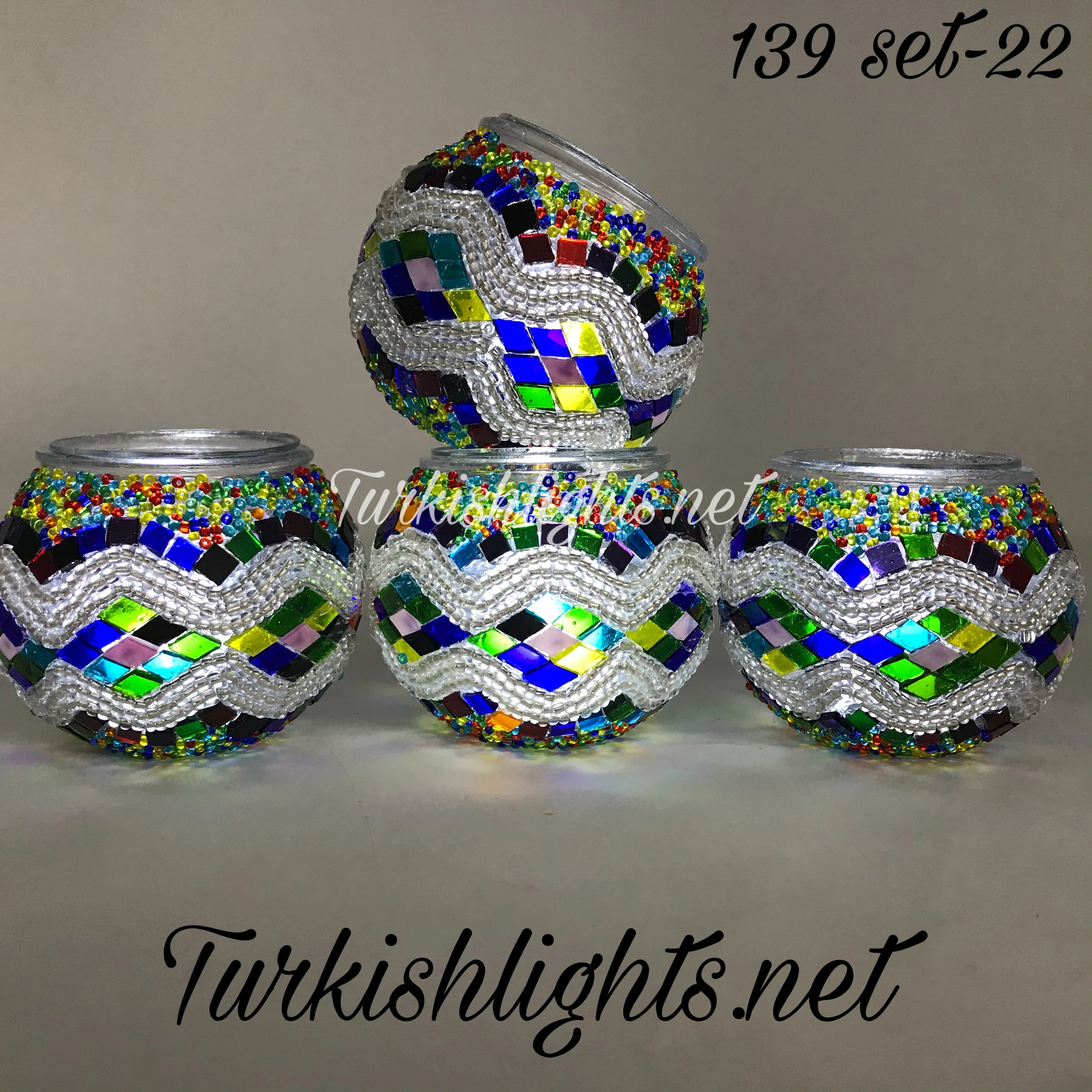 Set Of 4 Turkish Mosaic Candle Holders,ID: 139-22 - Image 2