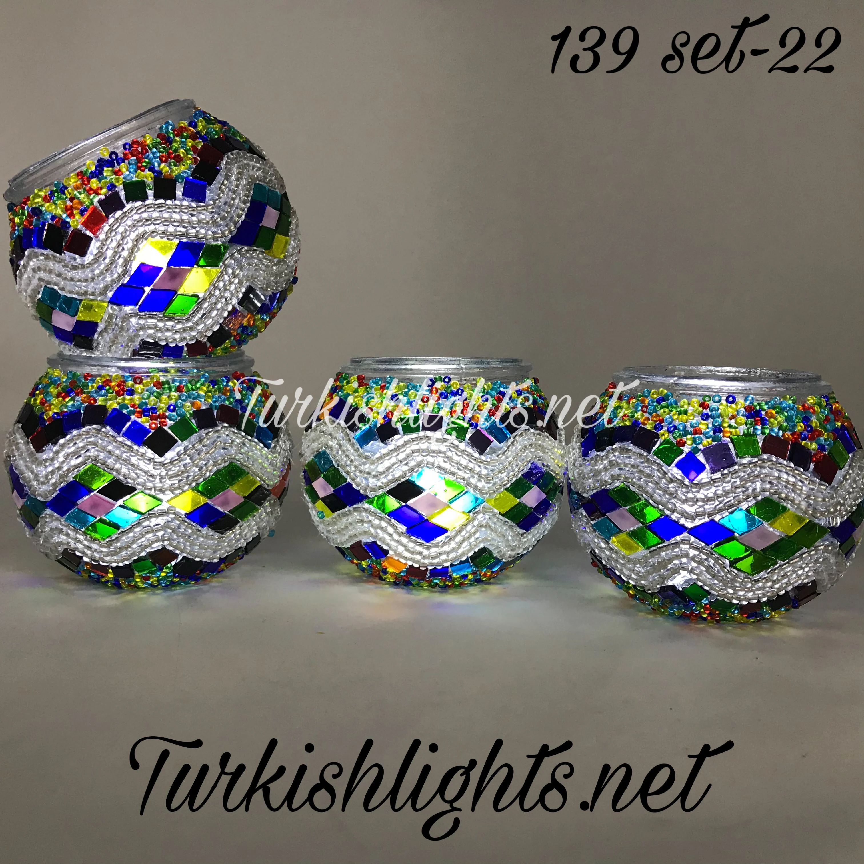 Set Of 4 Turkish Mosaic Candle Holders,ID: 139-22 - Image 3