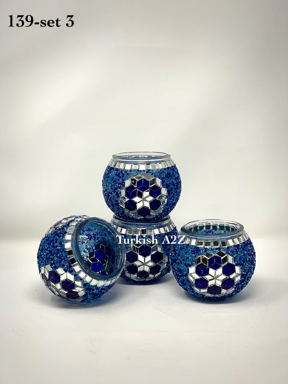 Set Of 4 Turkish Mosaic Candle Holders,ID: 139-03 - Image 2
