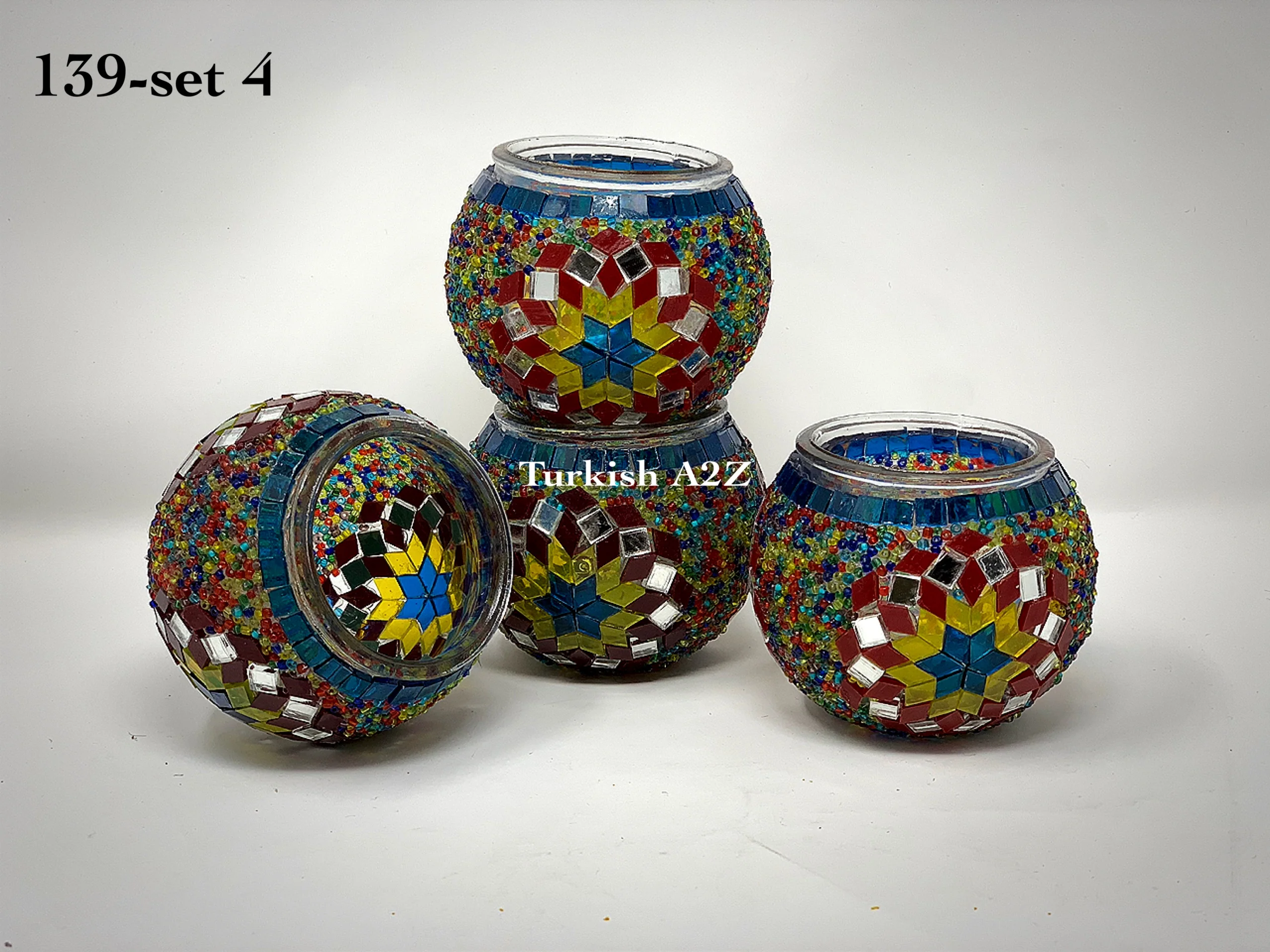 Set Of 4 Turkish Mosaic Candle Holders,ID: 139-04 - Image 2