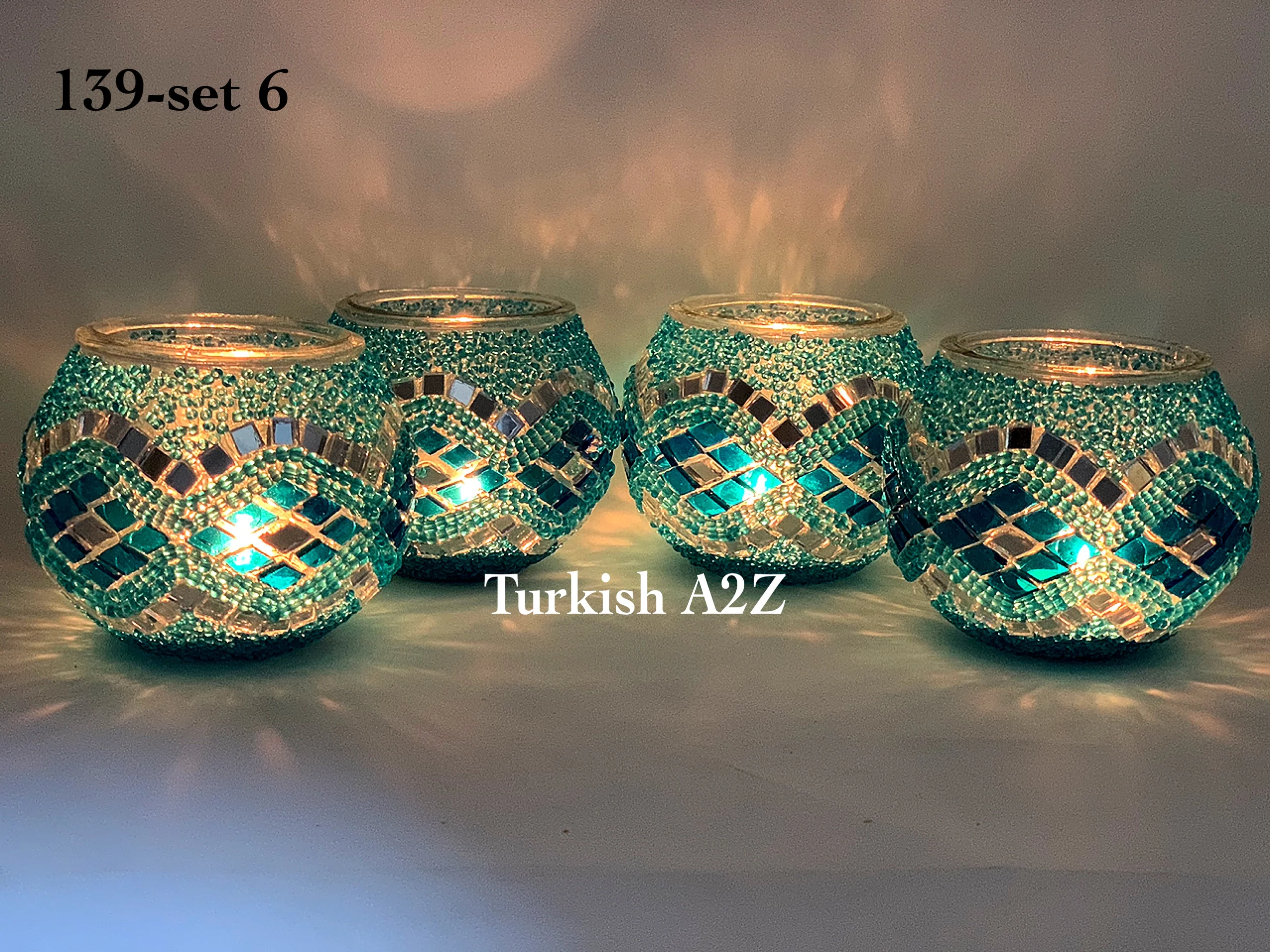 Set Of 4 Turkish Mosaic Candle Holders,ID: 139-06
