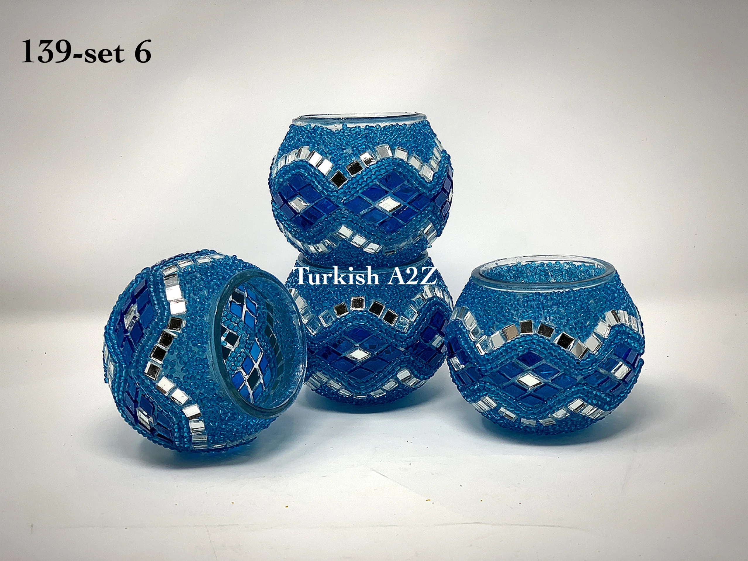 Set Of 4 Turkish Mosaic Candle Holders,ID: 139-06 - Image 4
