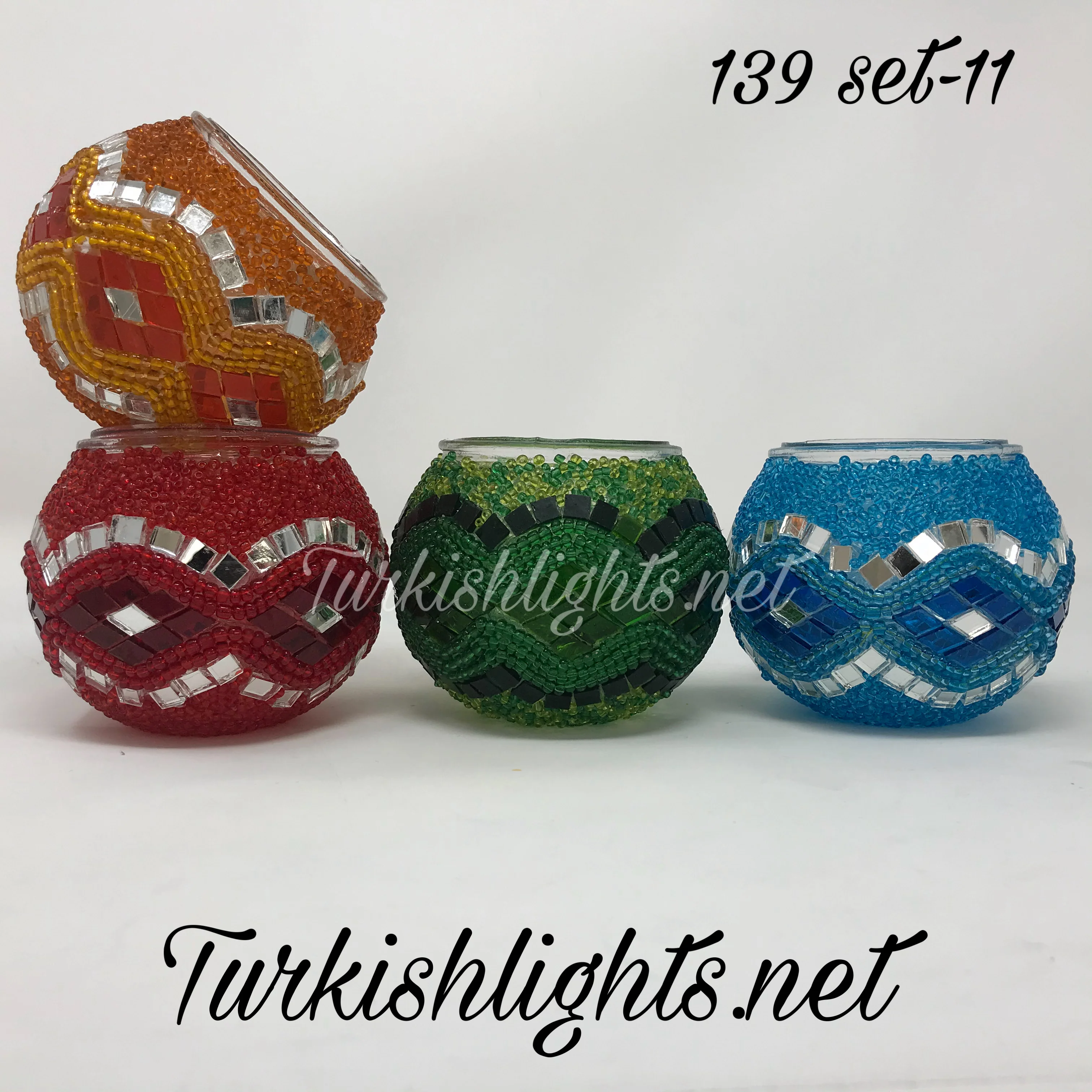 Set Of 4 Turkish Mosaic Candle Holders,ID: 139-11 - Image 4