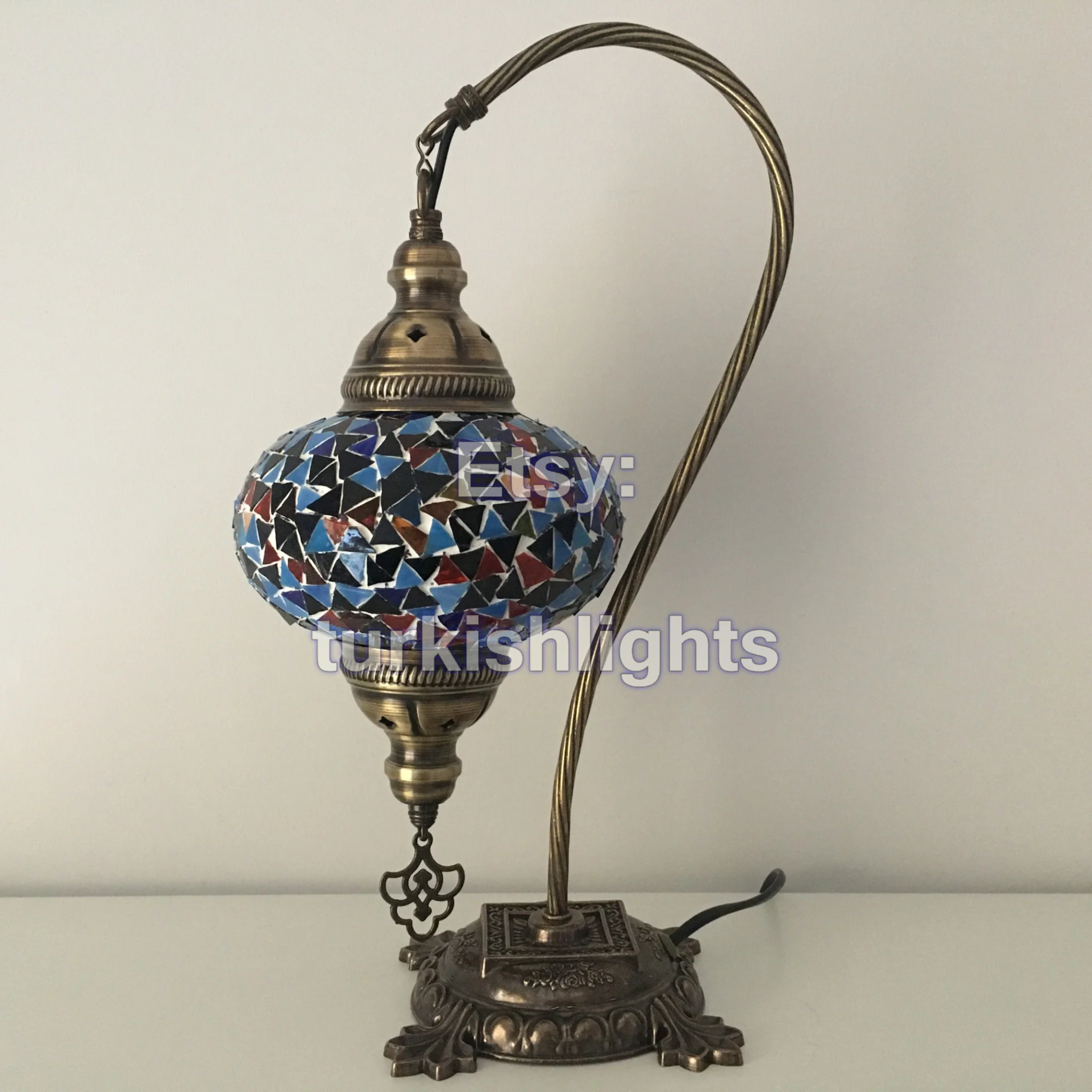 SWAN NECK MOSAIC TABLE LAMP, LARGE GLOBE - Image 4