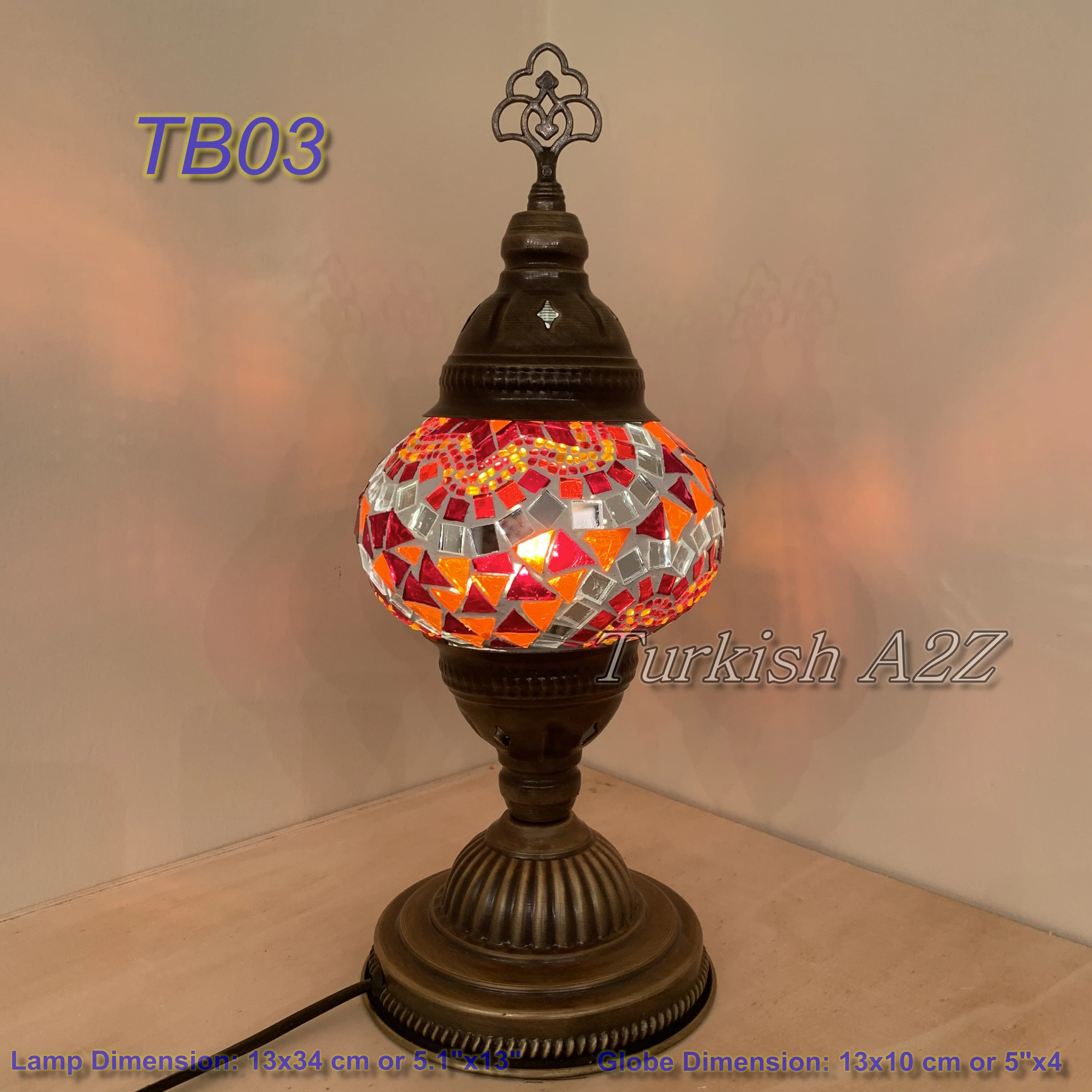 Turkish Mosaic Table Lamp Medium Globe TB1-TB9 - Image 6